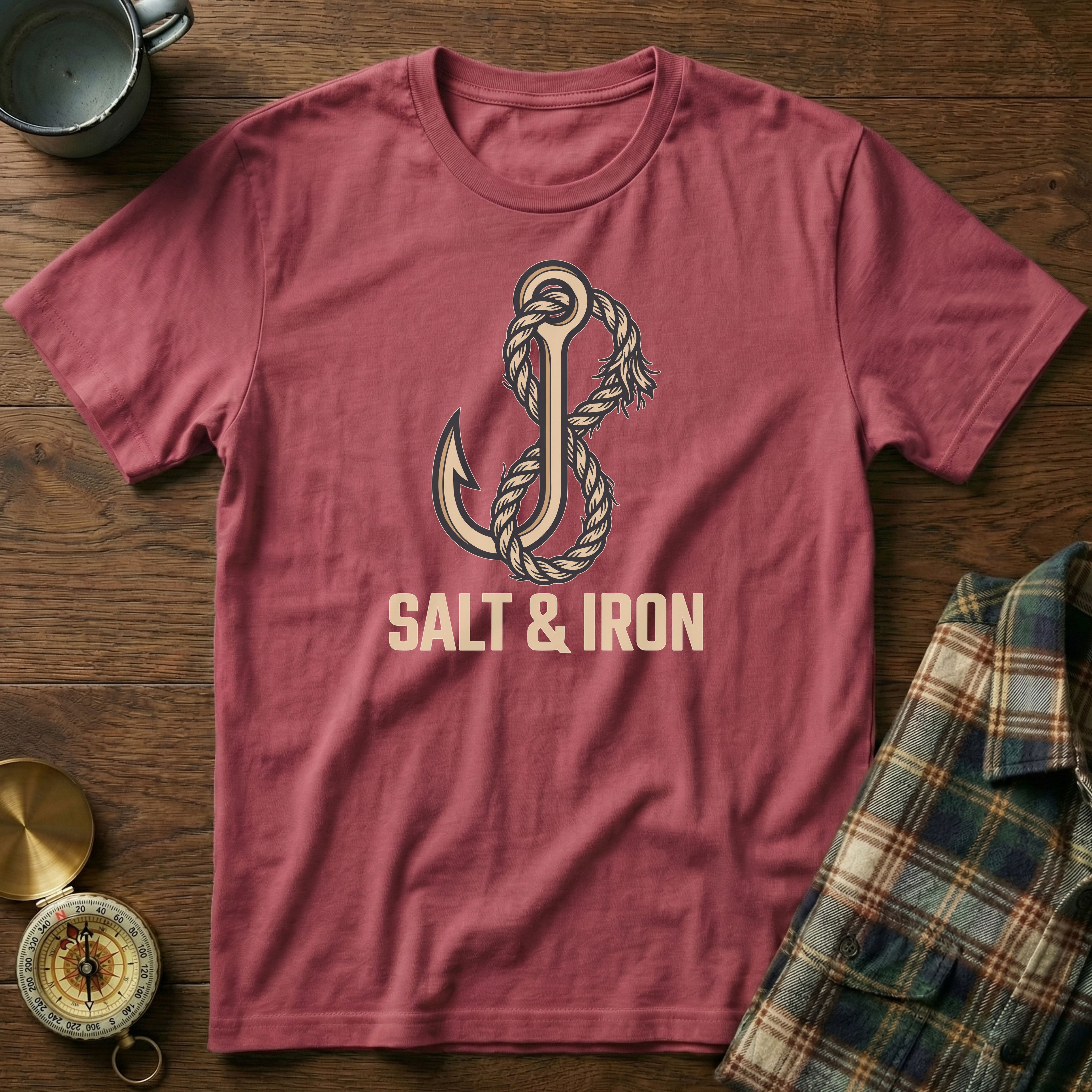 Salt and Iron Anchor Rope T-shirt in Crimson