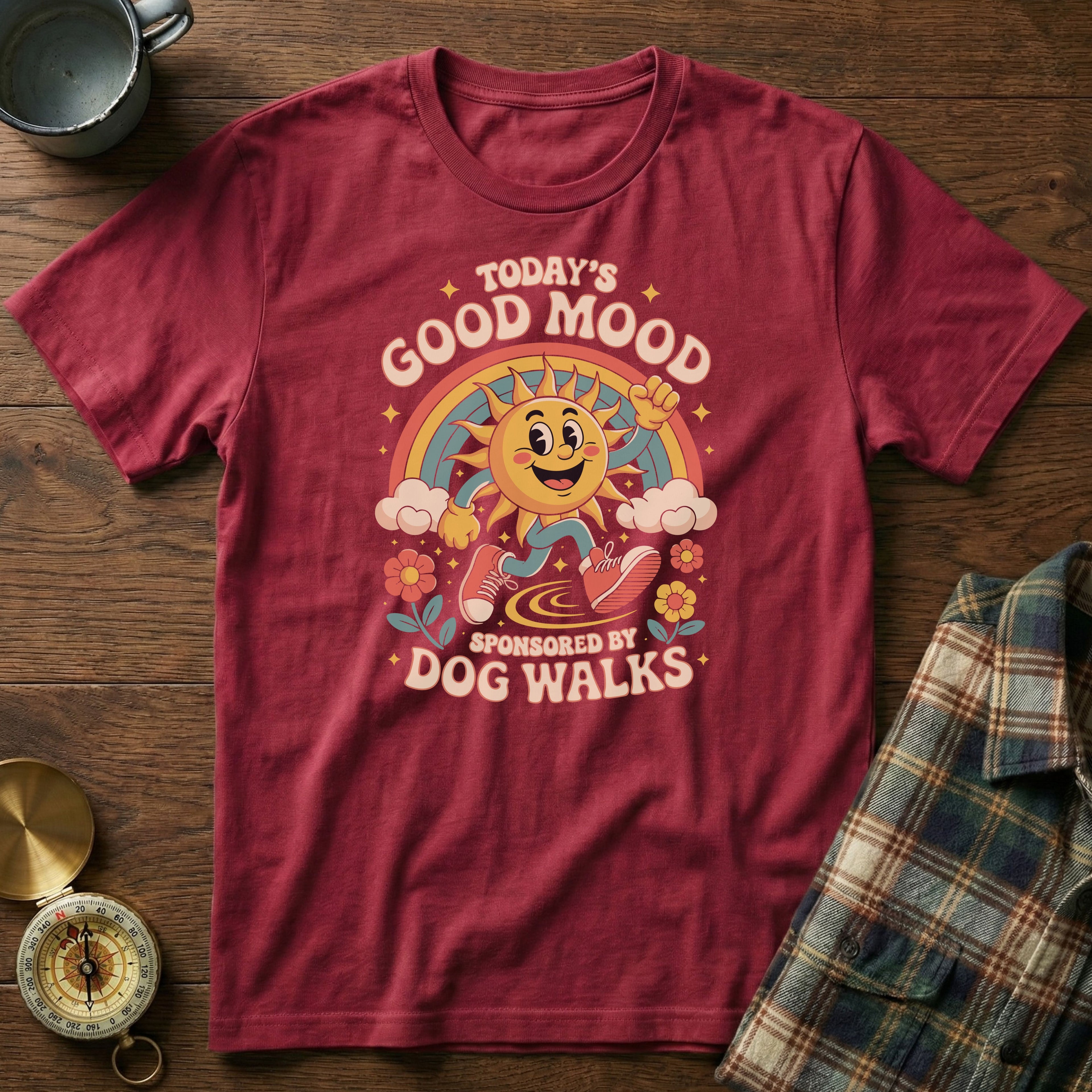 Today's Good Mood Sponsored by Dog Walks T-Shirt in Crimson