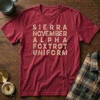 SNAFU Phonetic NATO Alphabet T-Shirt in Crimson
