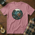 Pink t-shirt with circular ocean scene featuring a starfish and coral.