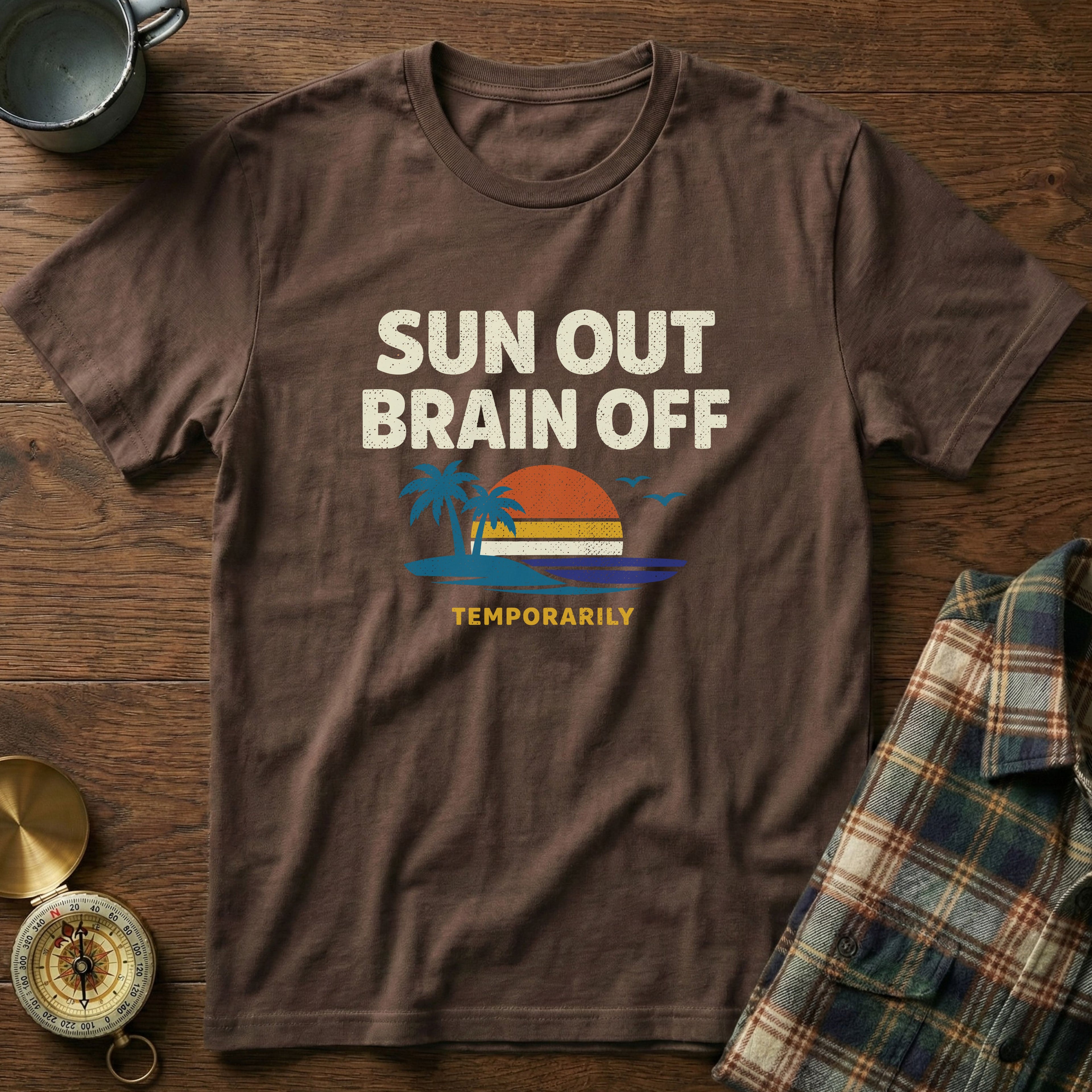 Sun Out Brain Off Retro Beach T-Shirt