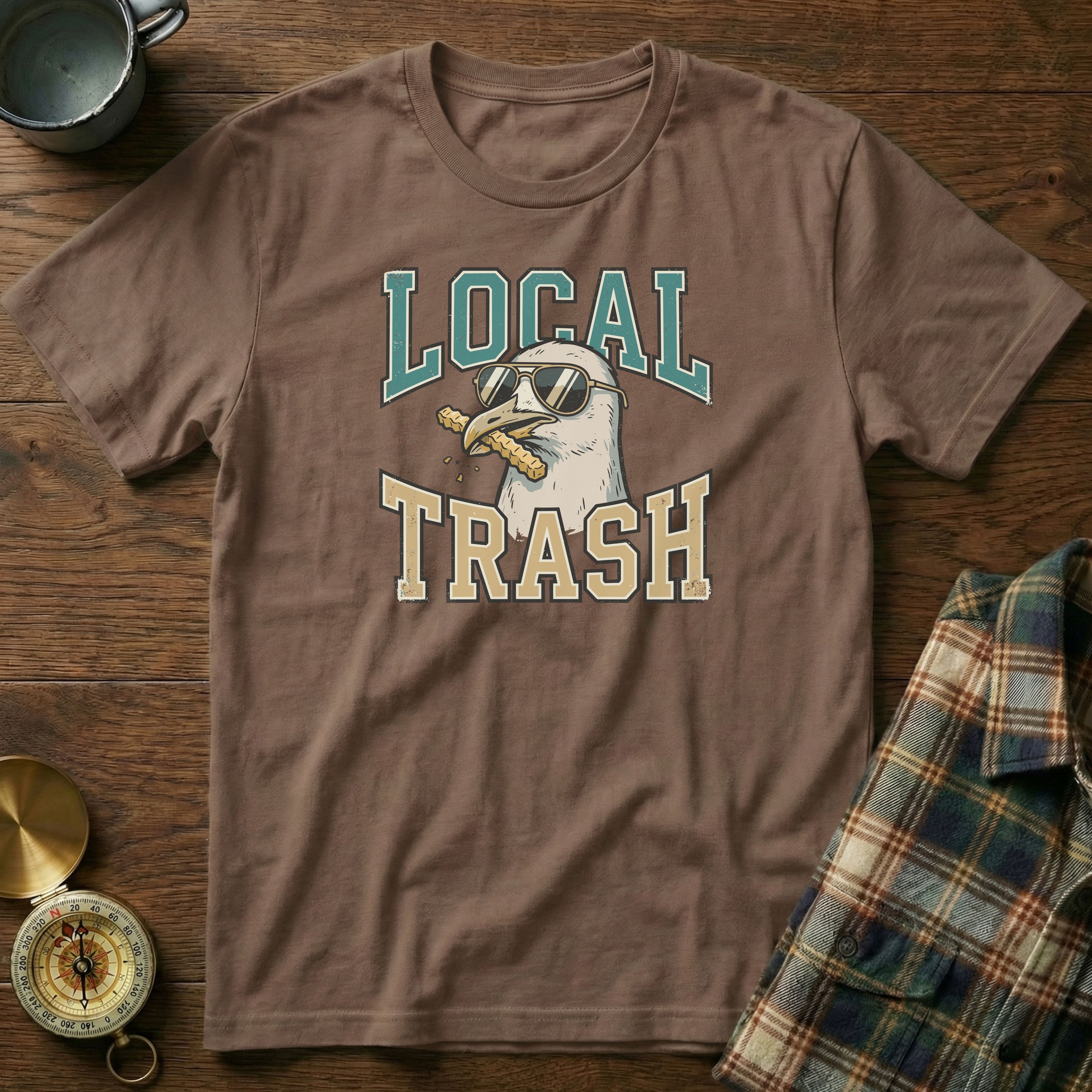 Local Trash Seagull Beach Humor T-shirt