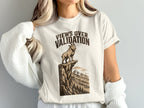 White t-shirt graphic with text "Views Over Validation" and a goat on a cliff.