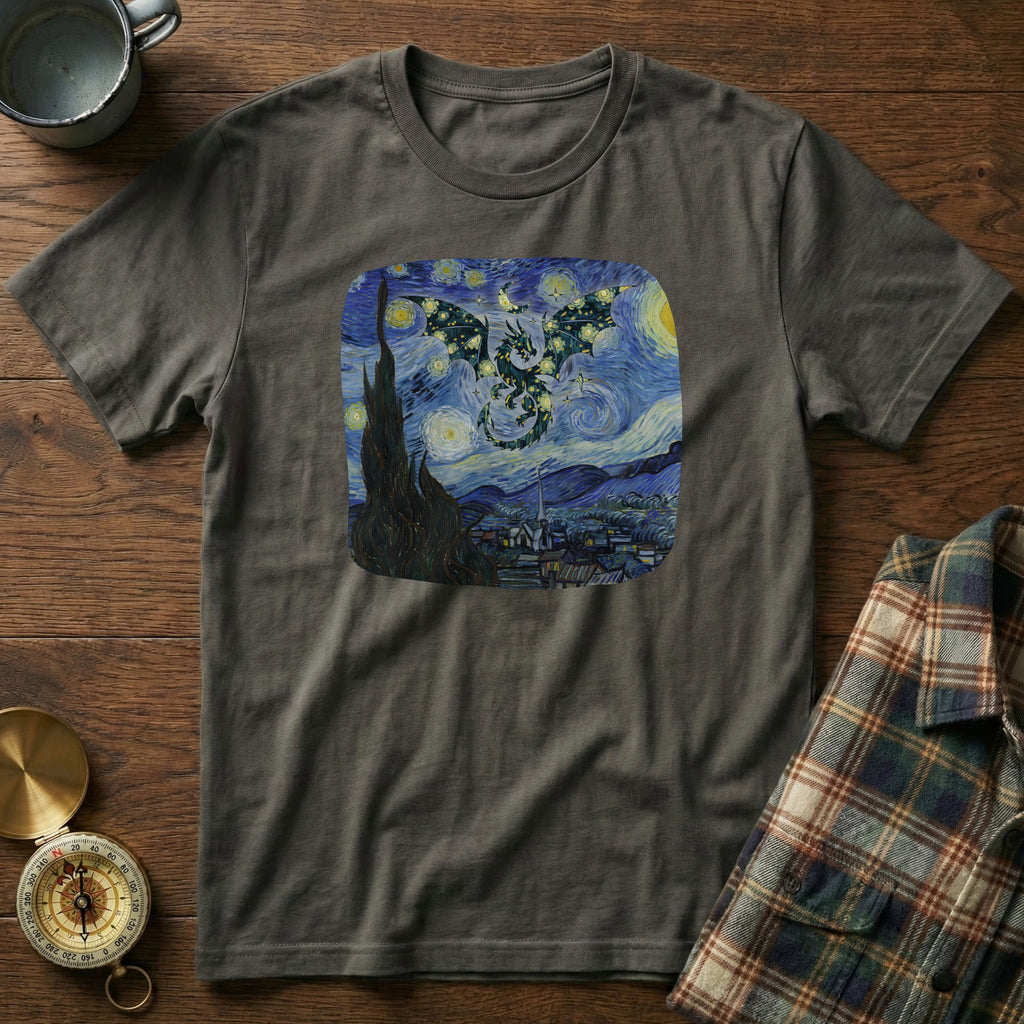 Dragon in Starry Night Van Gogh T-Shirt in Pepper