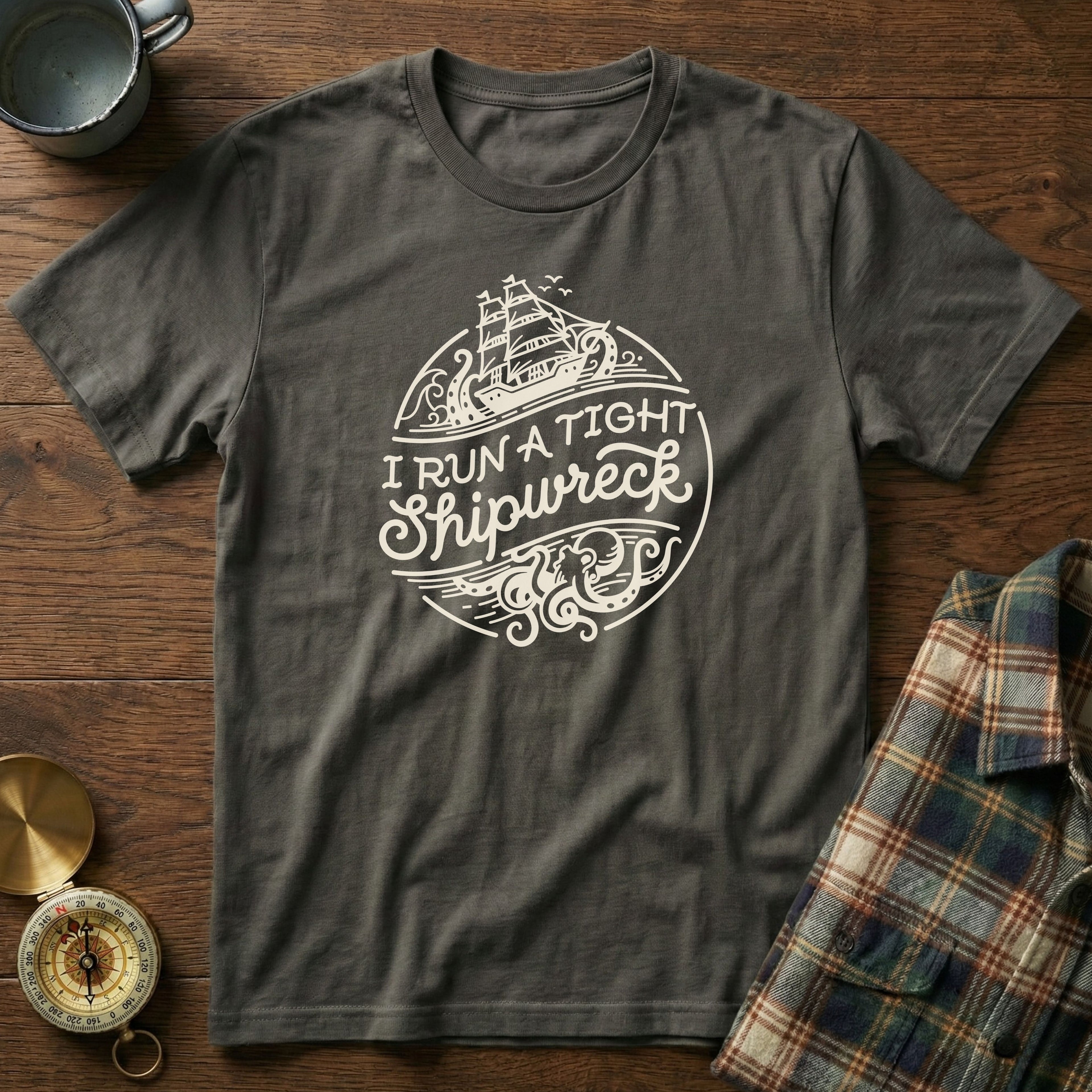 I Run A Tight SHIPwreck T-Shirt in Pepper