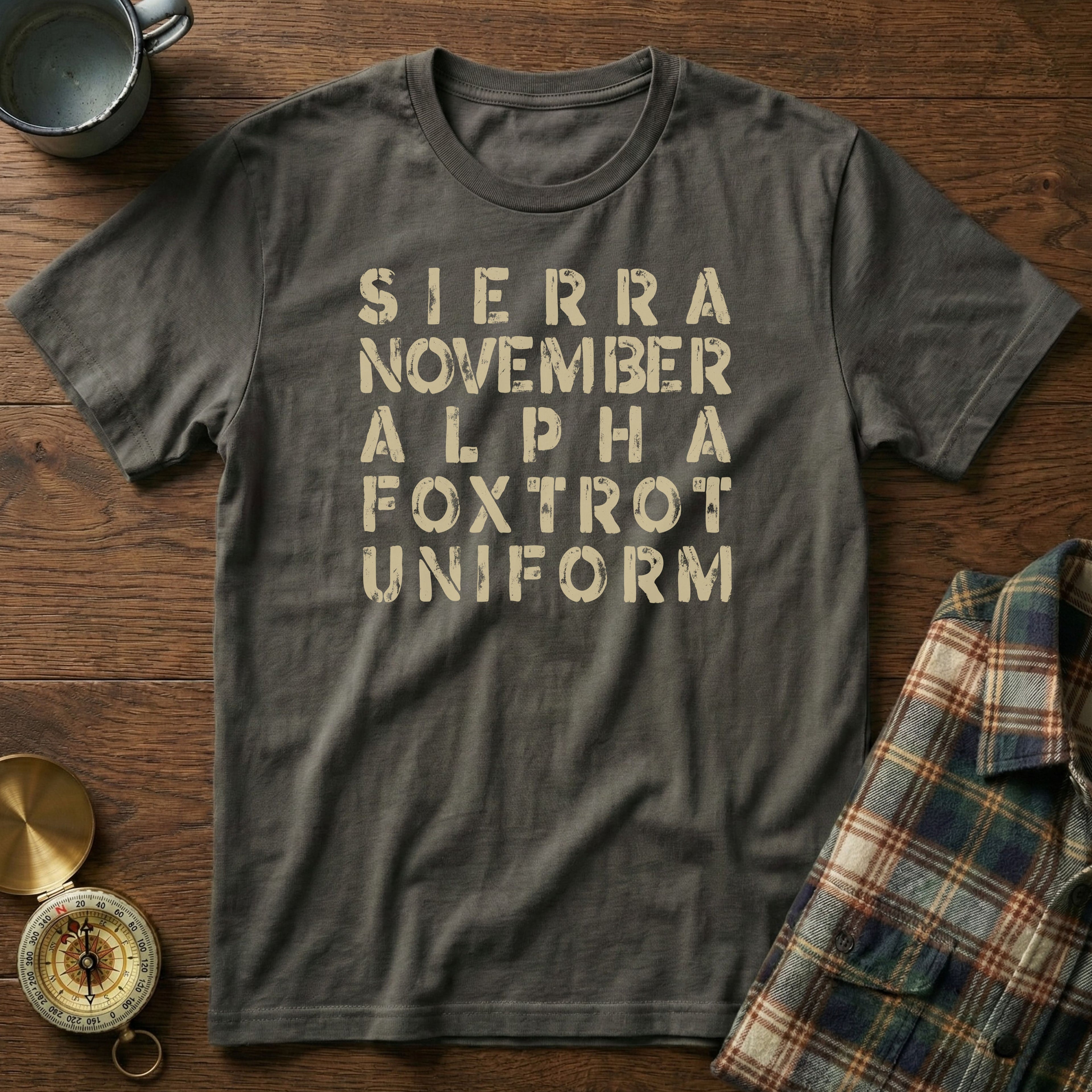 SNAFU Phonetic NATO Alphabet T-Shirt in Pepper