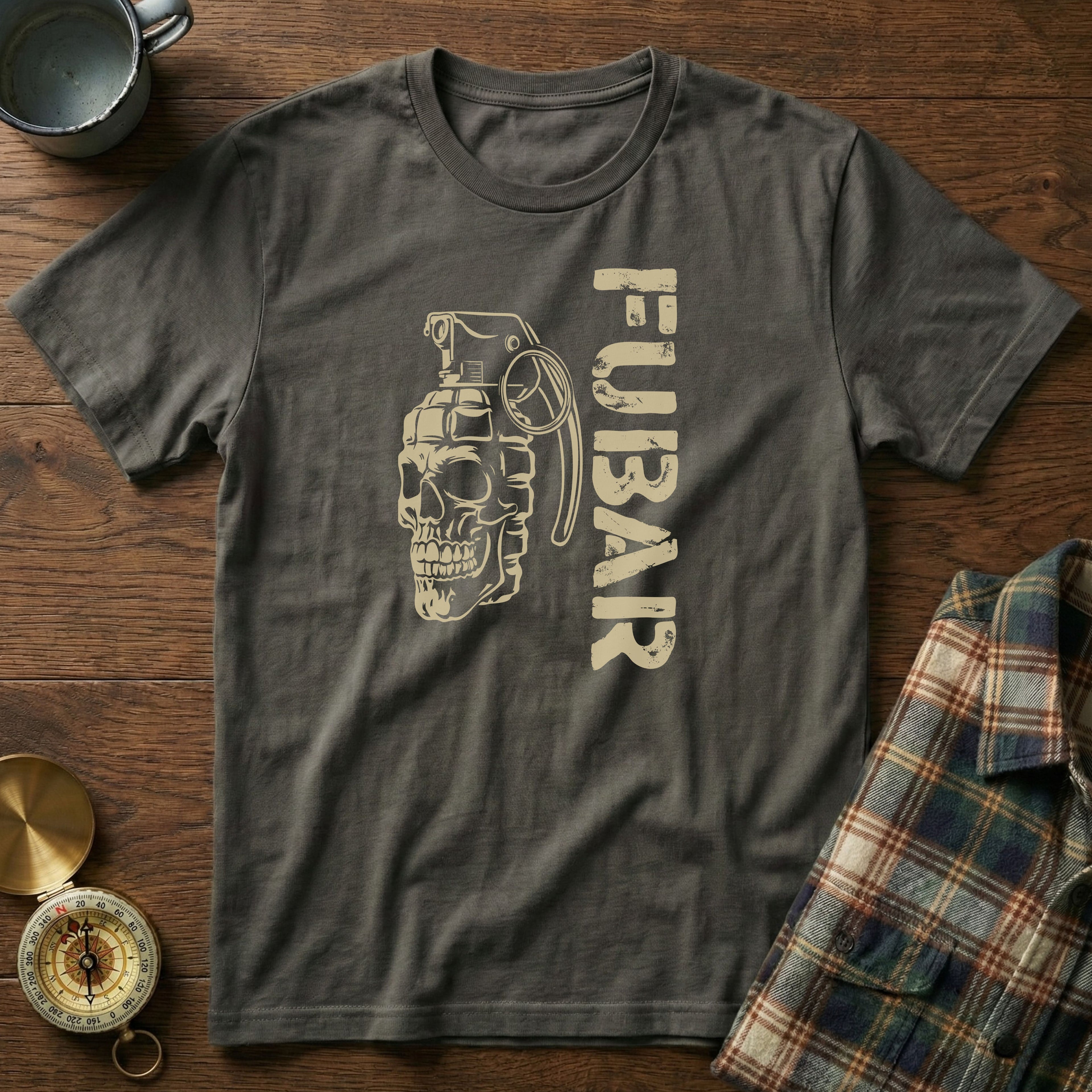 FUBAR Skull Grenade T-Shirt in Pepper