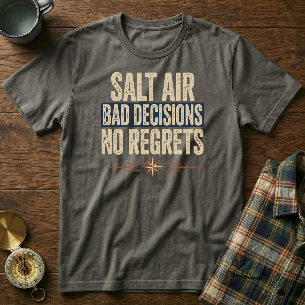 Salt Air Bad Decisions No Regrets Nautical T-Shirt in Pepper