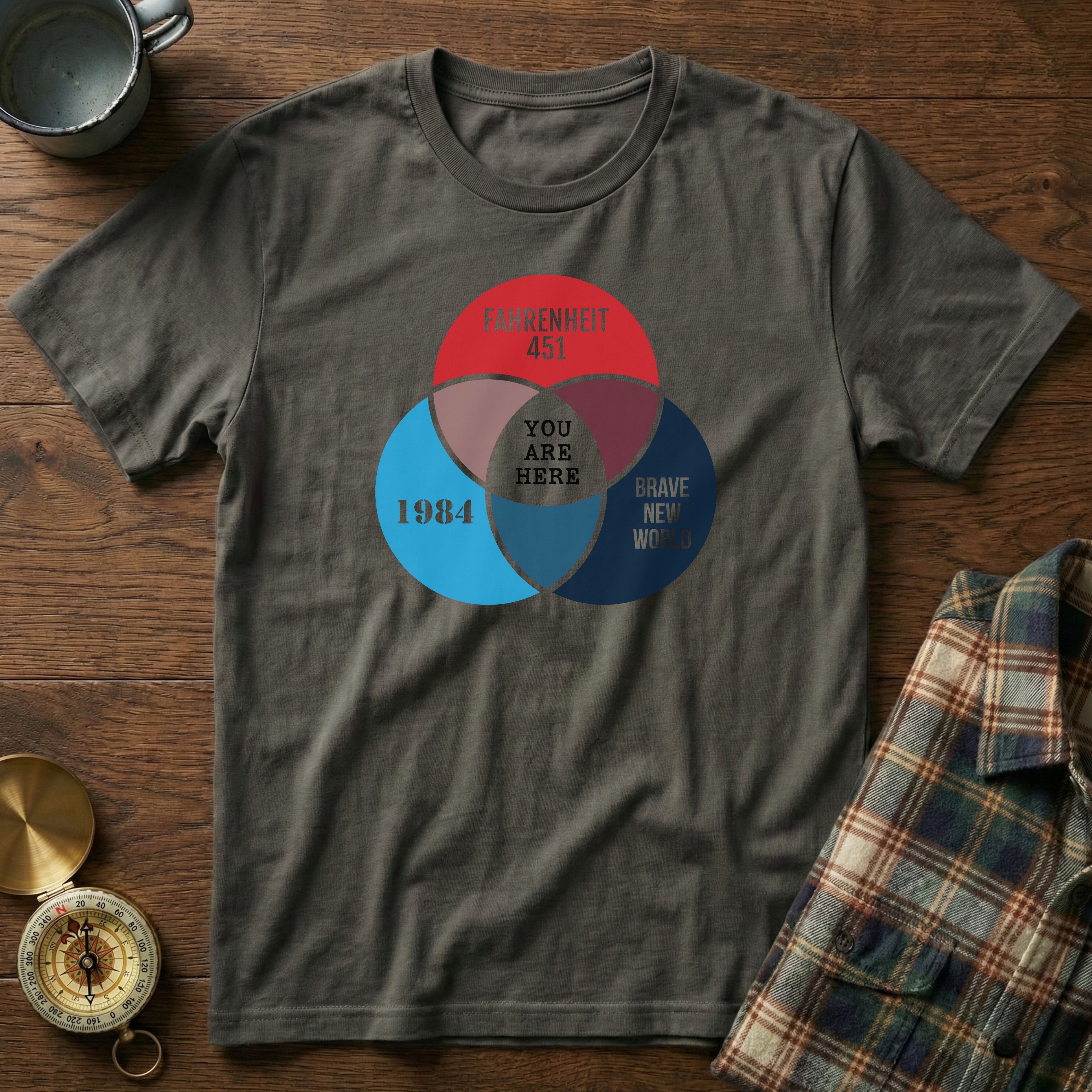 Dystopian Novels Venn Diagram T-Shirt in Pepper
