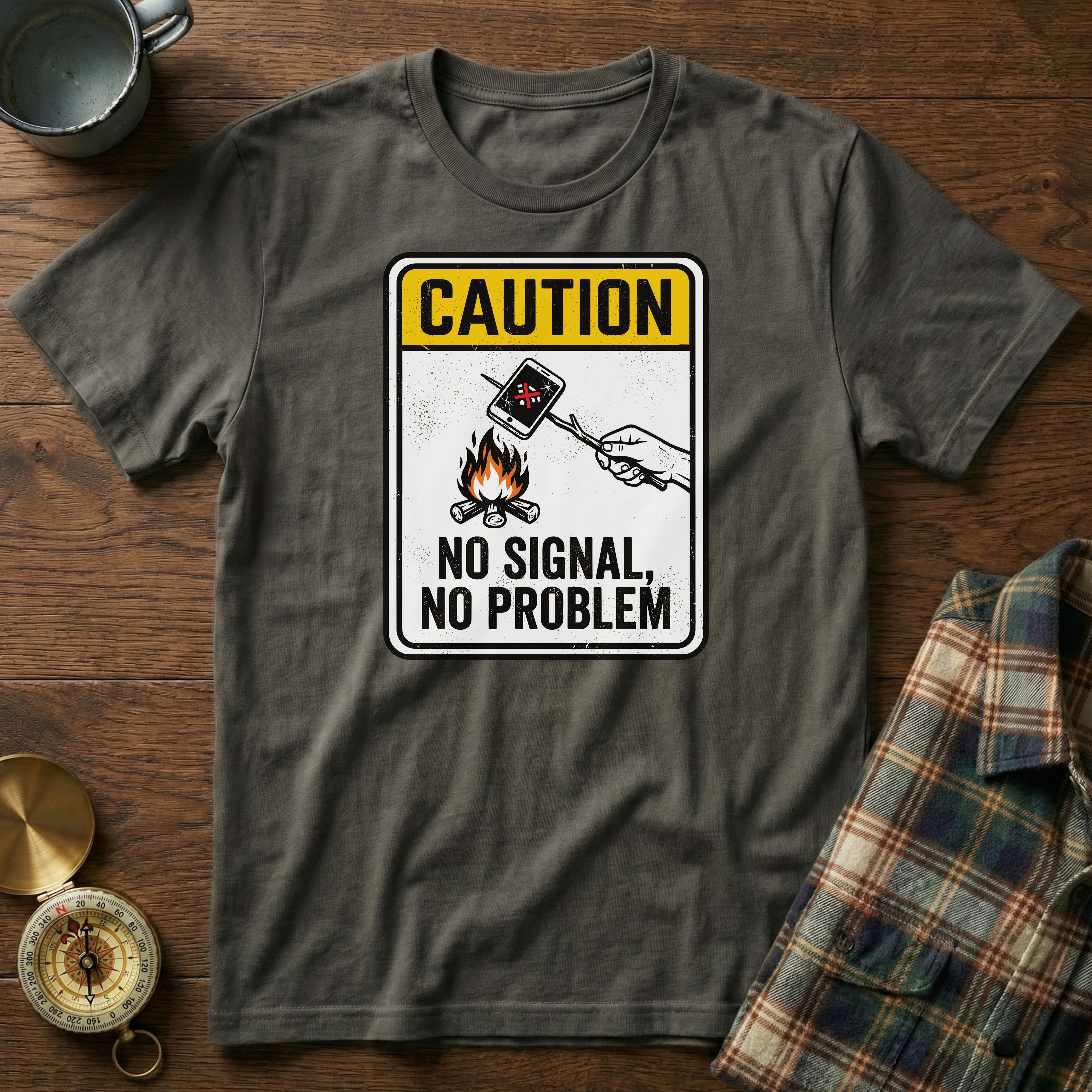 Caution: No Signal No Problem T-Shirt in Pepper