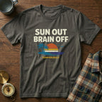 Sun Out Brain Off Retro Beach T-Shirt in Pepper