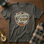 Coastal Retro 'Saltwater' Statement T-Shirt in Pepper