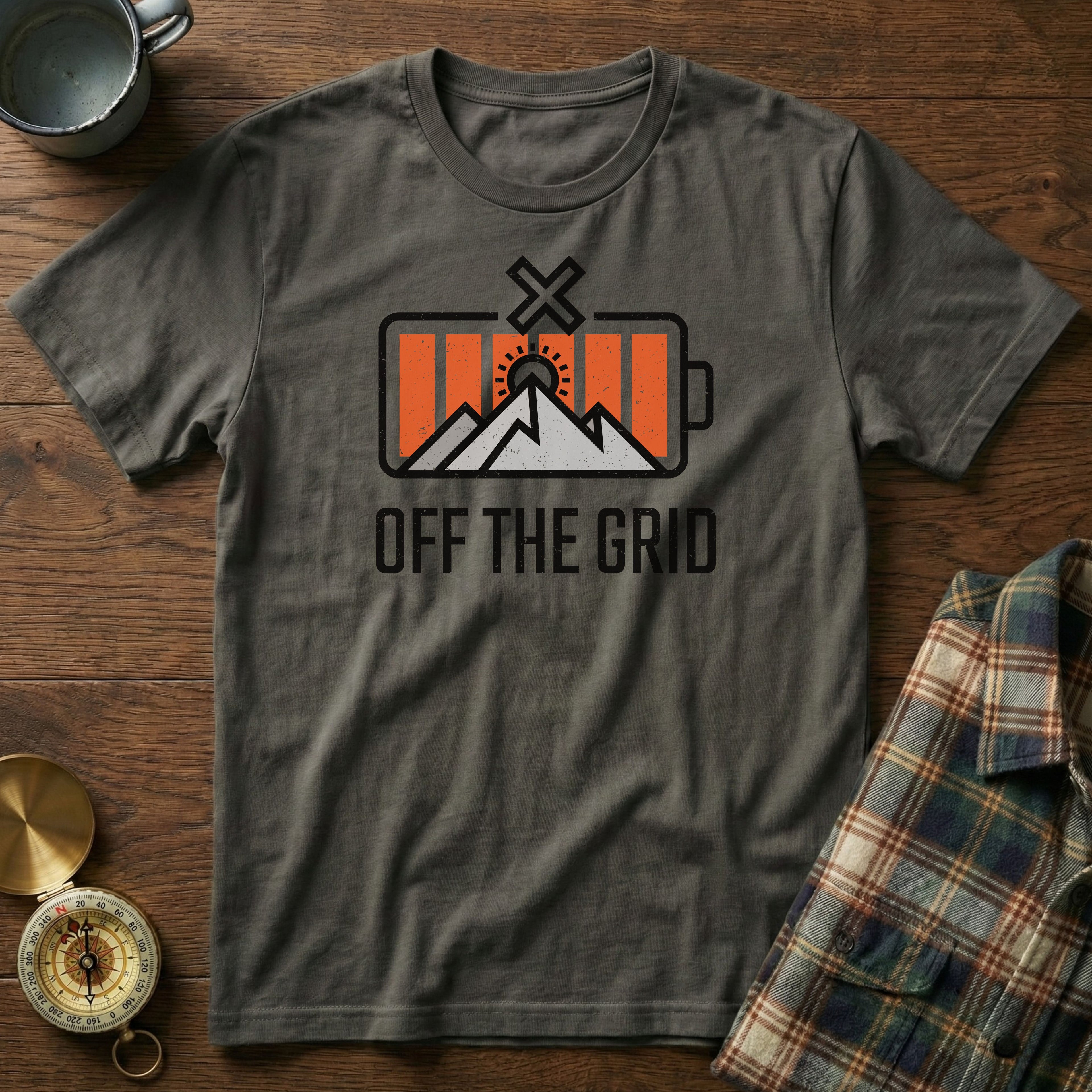 Off The Grid Retro Battery T-Shirt in Pepper