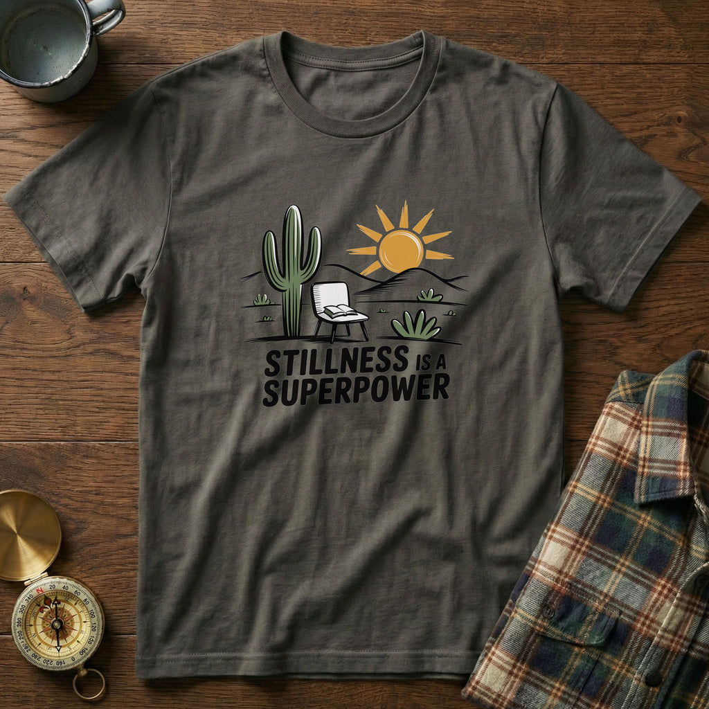 Mindful Cactus & Sun Scene T-Shirt in Pepper