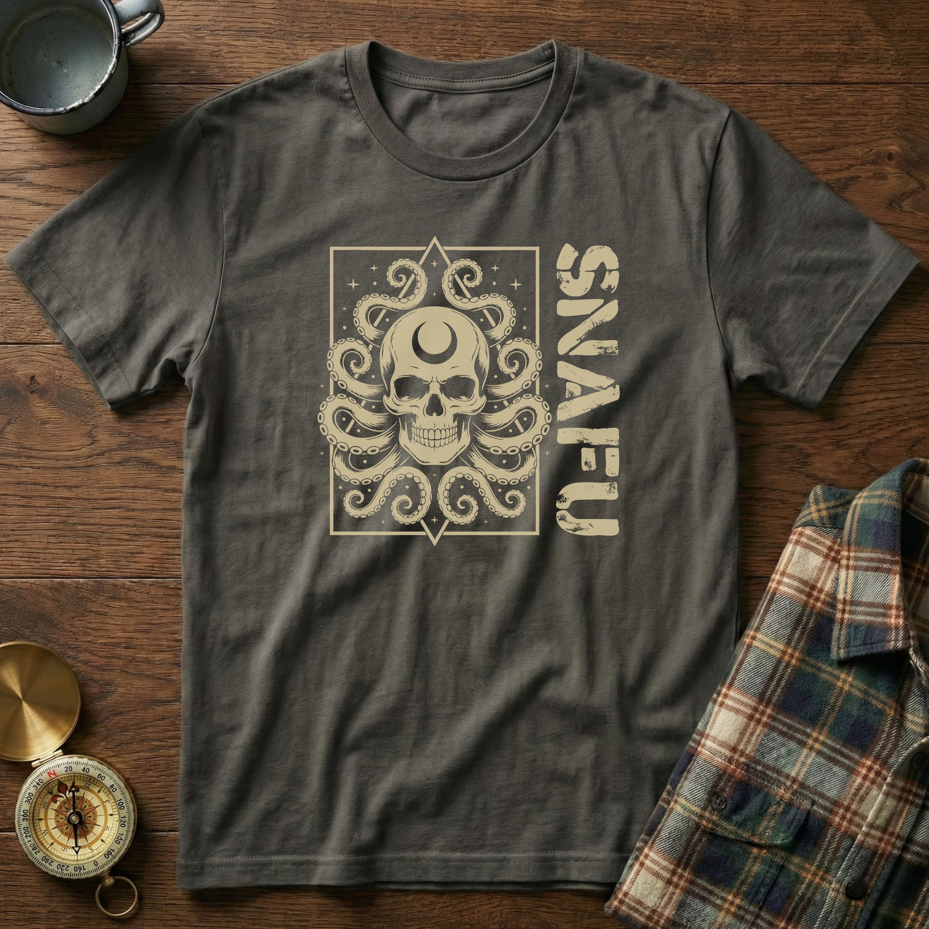 SNAFU Octopus Skull T-Shirt in Pepper