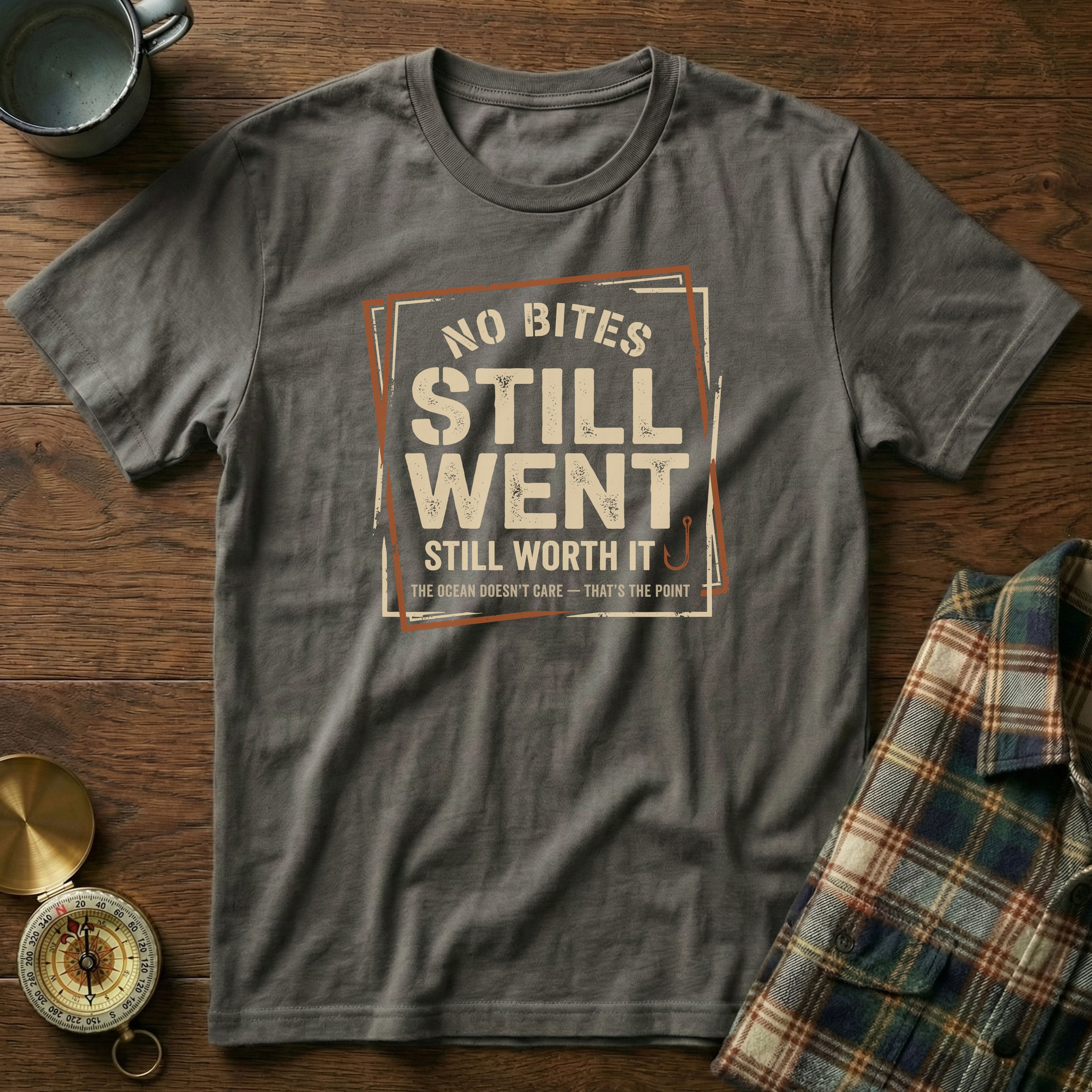 No Bites Still Went Still Worth It T-shirt in Pepper