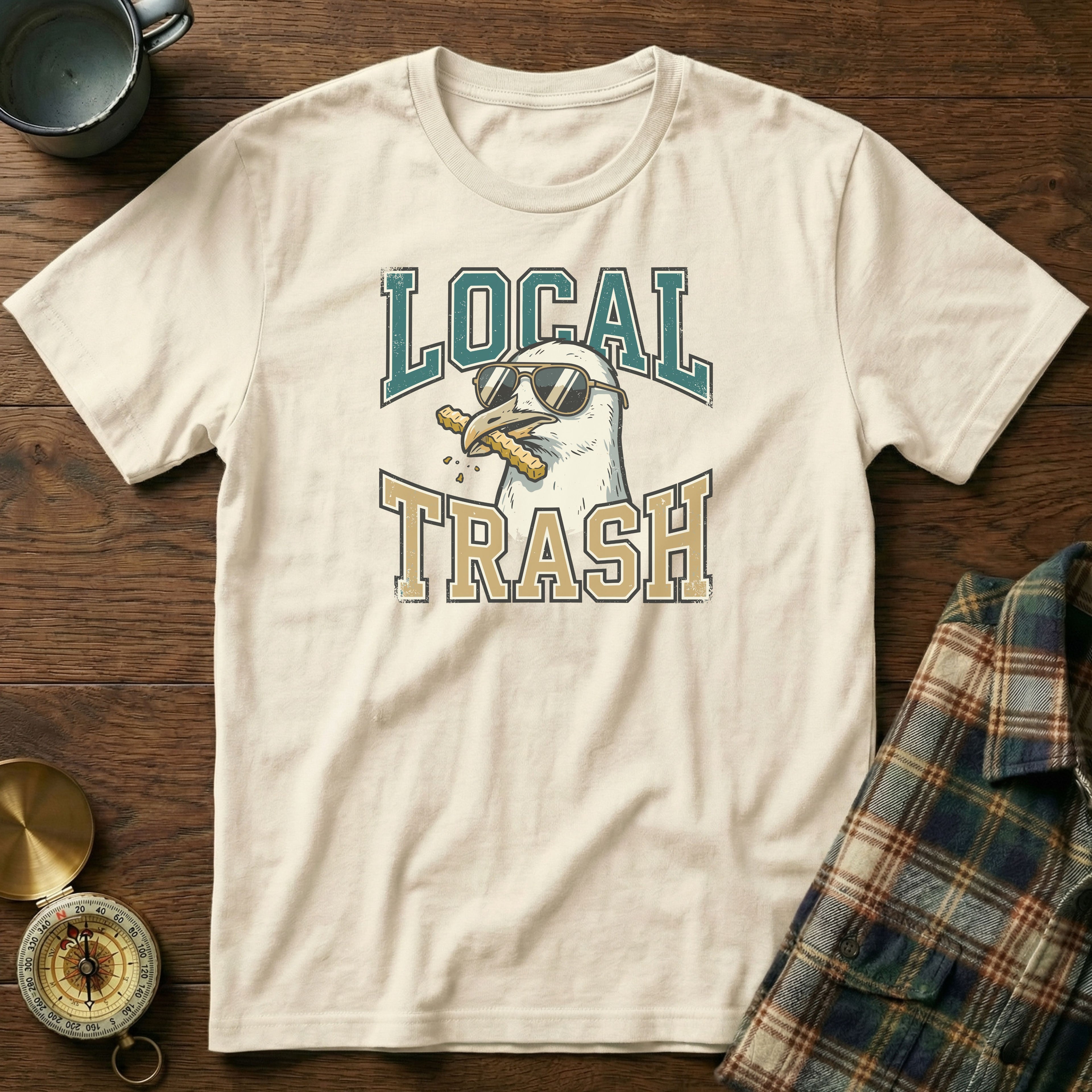 Local Trash Seagull Beach Humor T-shirt