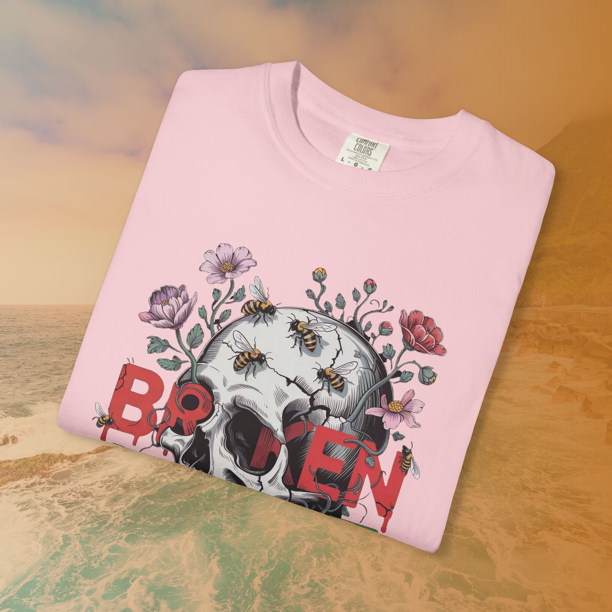 Broken Heart Skull Floral Goth T-Shirt