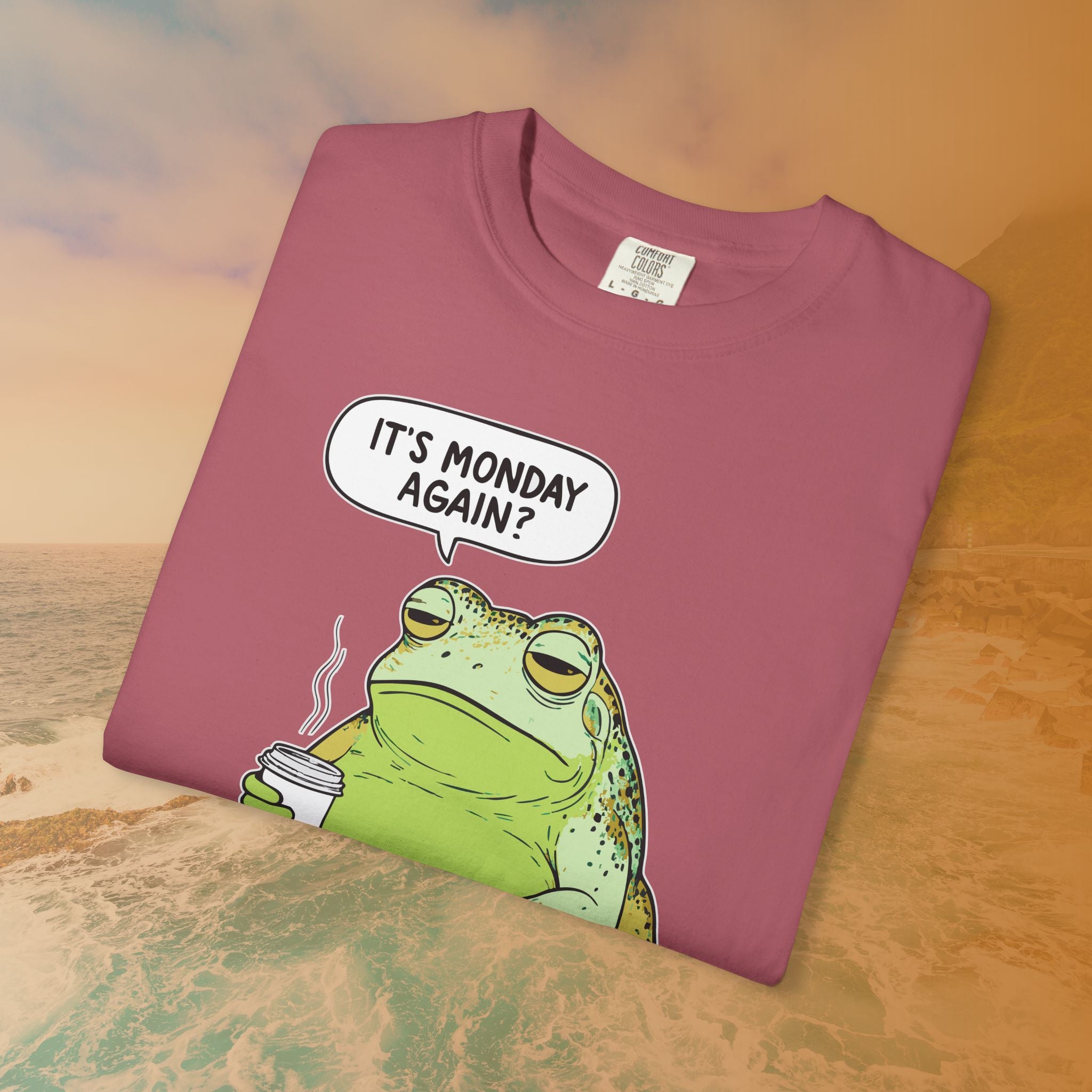 Funny Monday Frog Coffee Shirt | It's Monday Again Slogan Tee