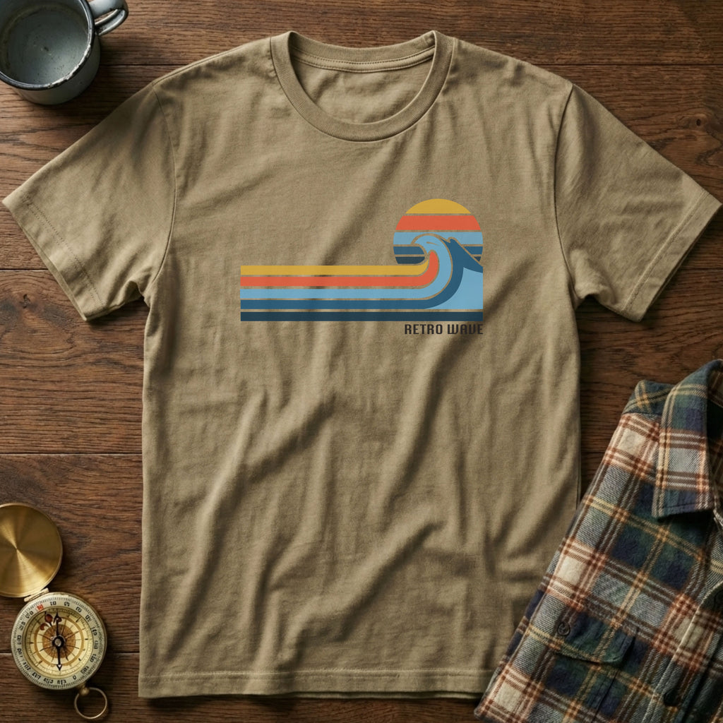 California Retro Wave Surf & Sun Graphic T-Shirt in Khaki