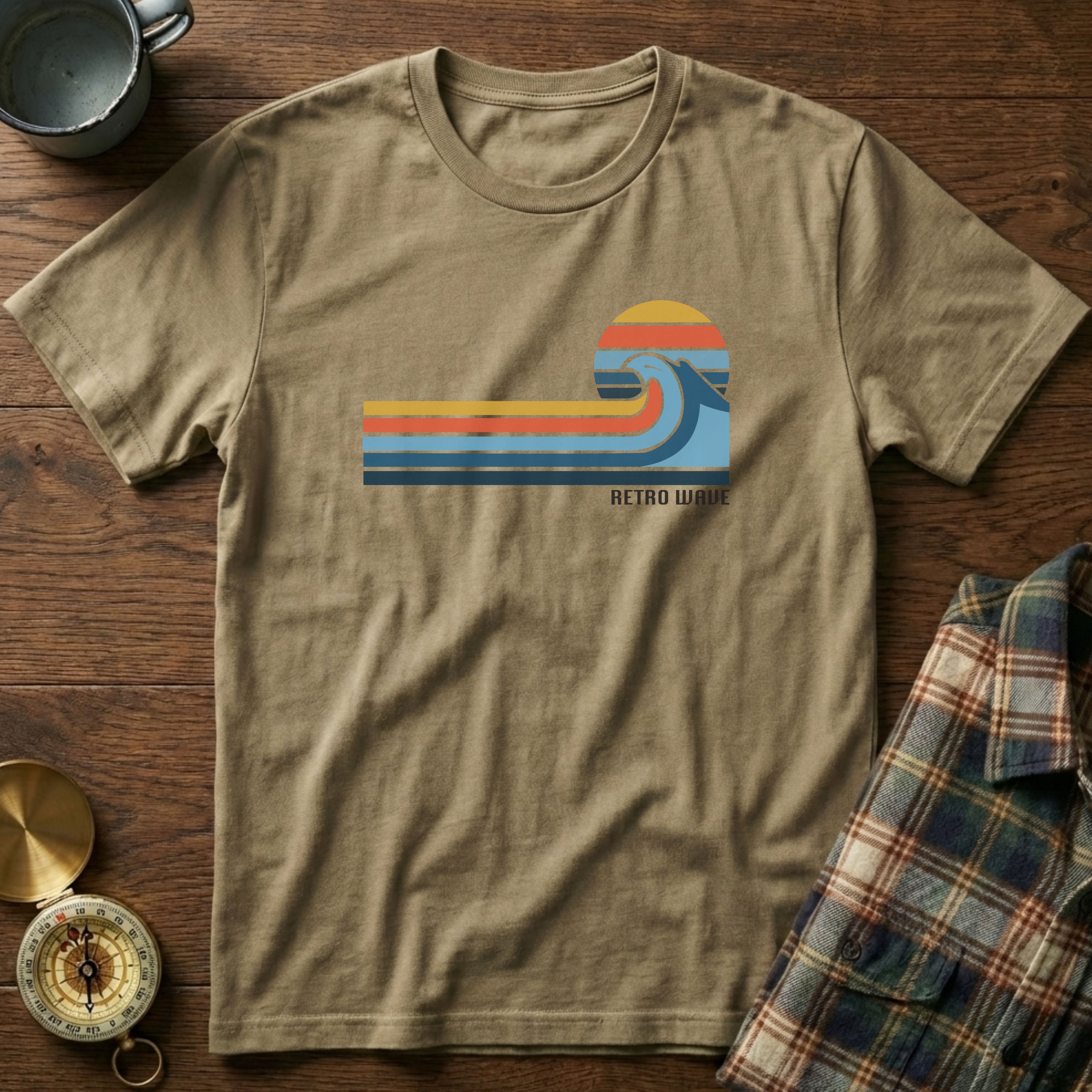 California Retro Wave Surf & Sun Graphic T-Shirt in Khaki