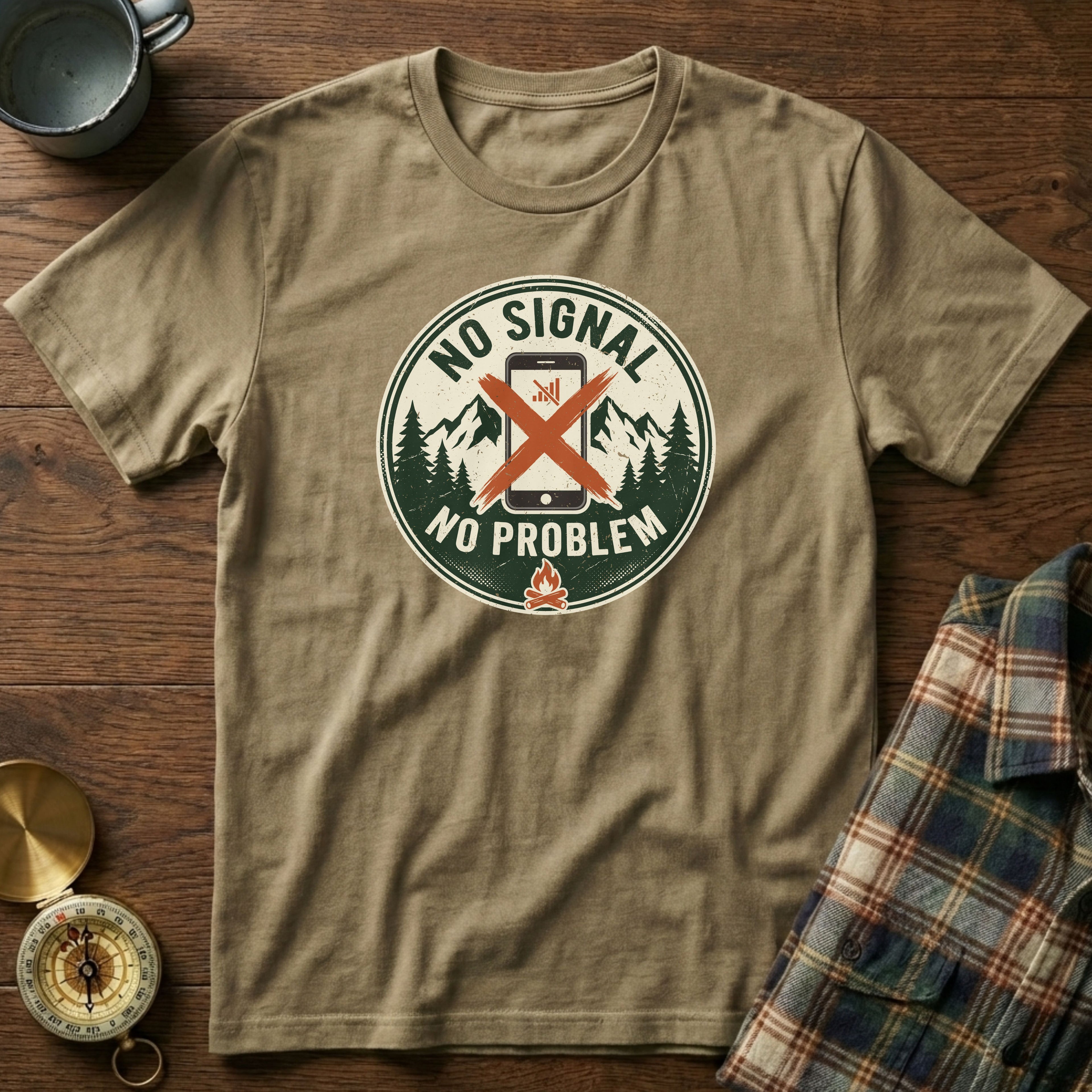 No Signal No Problem T-Shirt in Khaki