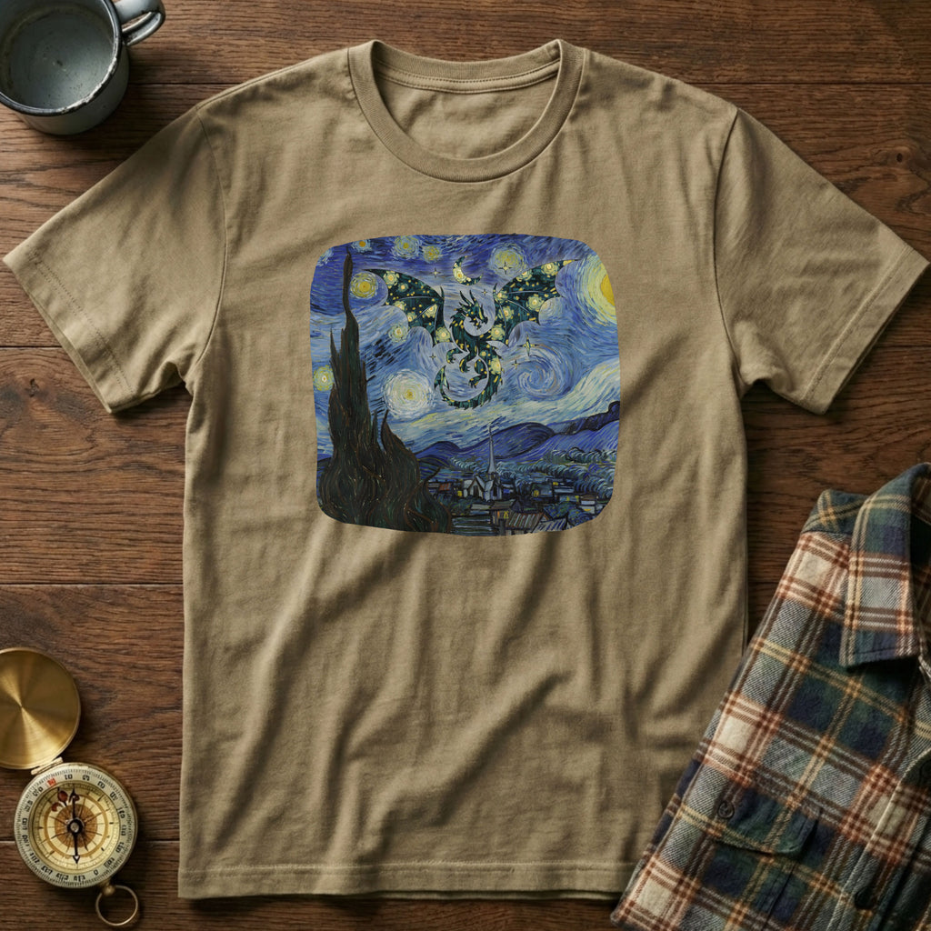 Dragon in Starry Night Van Gogh T-Shirt in Khaki