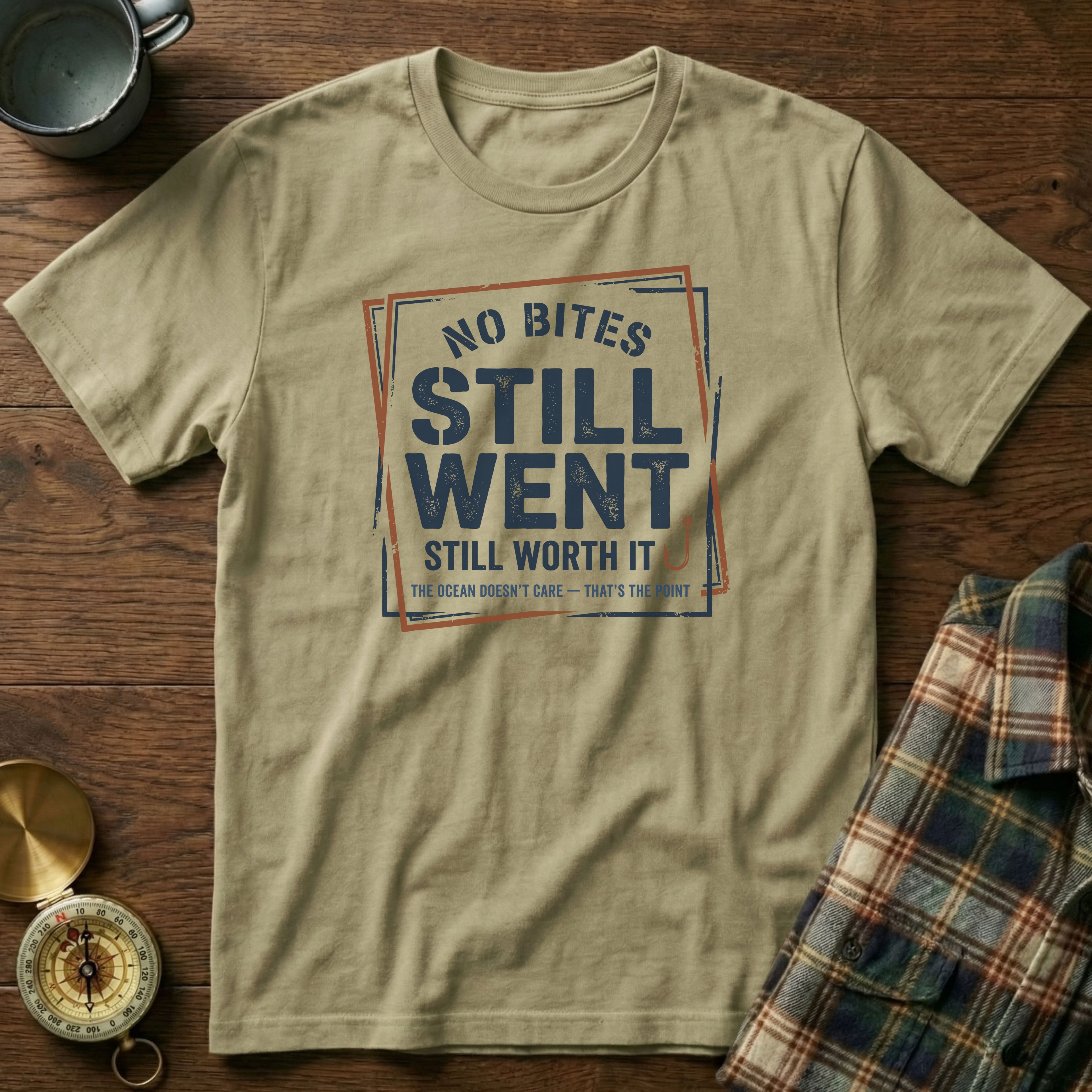 No Bites Still Went Still Worth It T-shirt in Khaki