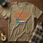 Sun Out Brain Off Retro Beach T-Shirt in Khaki