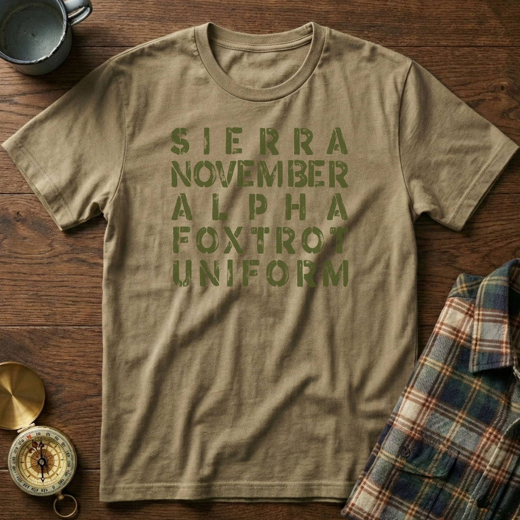 SNAFU Phonetic NATO Alphabet T-Shirt in Khaki