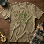 SNAFU Phonetic NATO Alphabet T-Shirt in Khaki