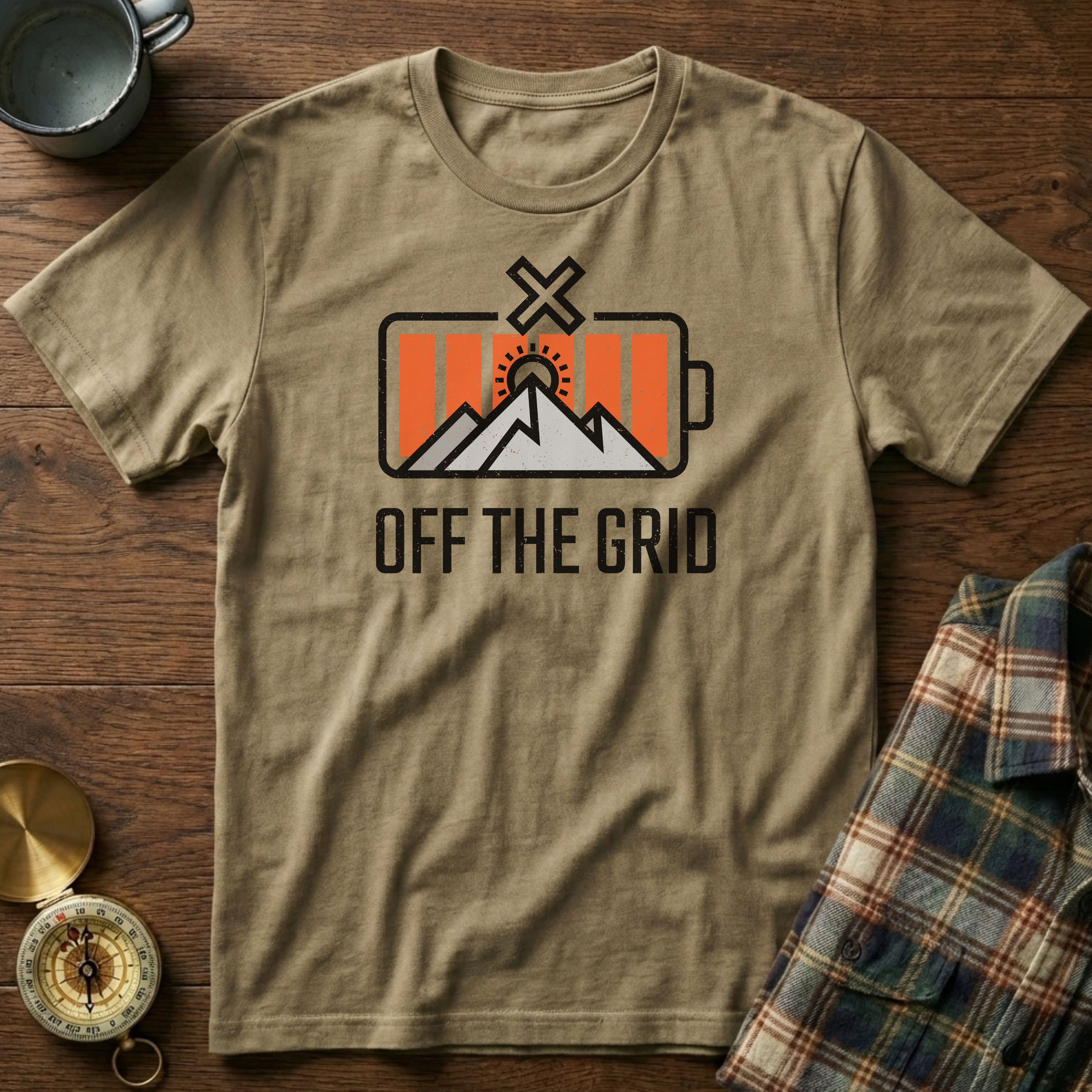 Off The Grid Retro Battery T-Shirt in Khaki