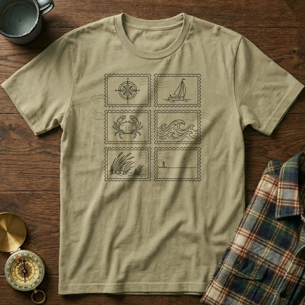 Coastal Wanderer Stamp Collection T-shirt in Khaki