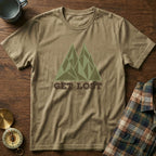 Get Lost Retro Geometric Mountain T-Shirt in Khaki