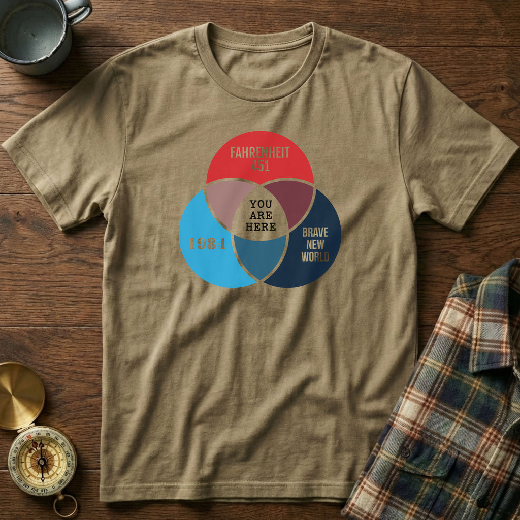 Dystopian Novels Venn Diagram T-Shirt in Khaki