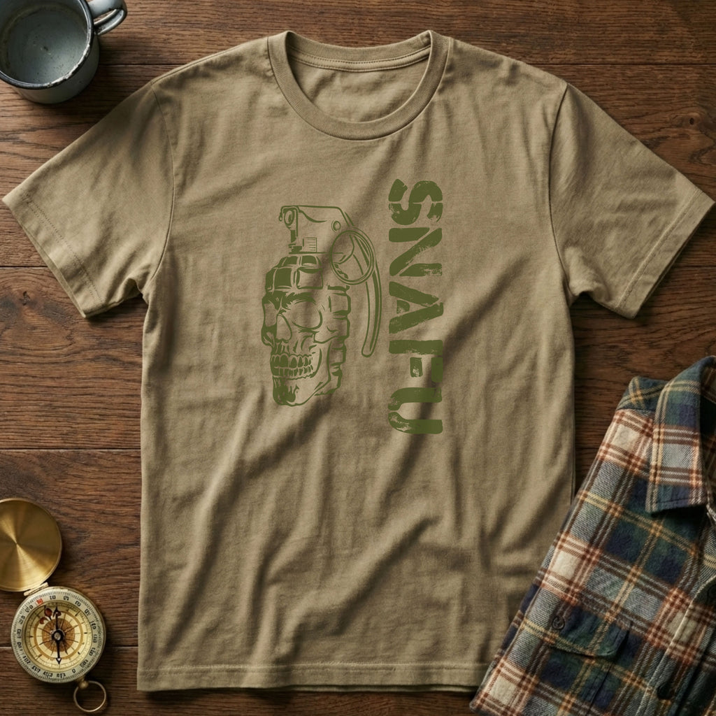 SNAFU Skull Grenade T-Shirt in Khaki