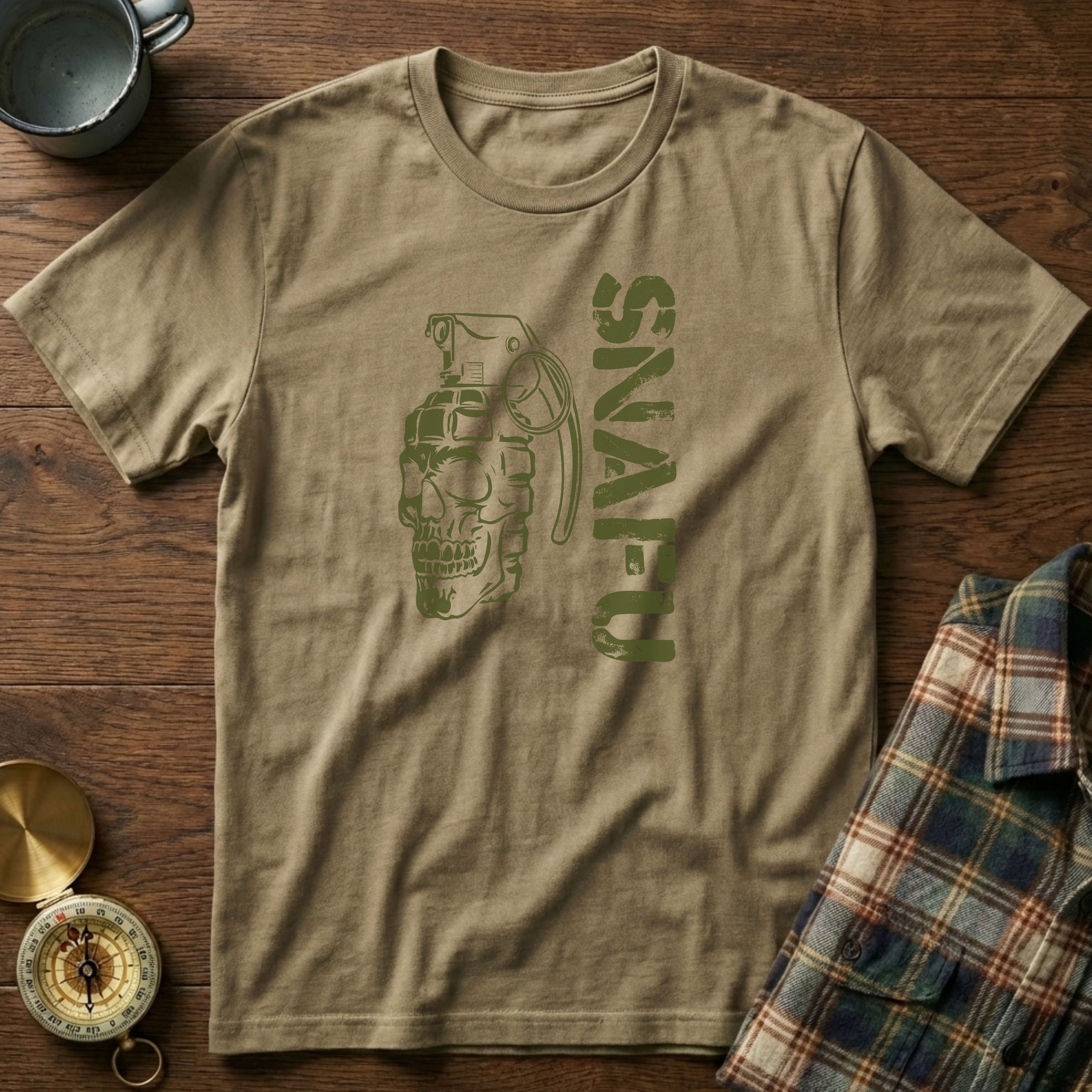 SNAFU Skull Grenade T-Shirt in Khaki