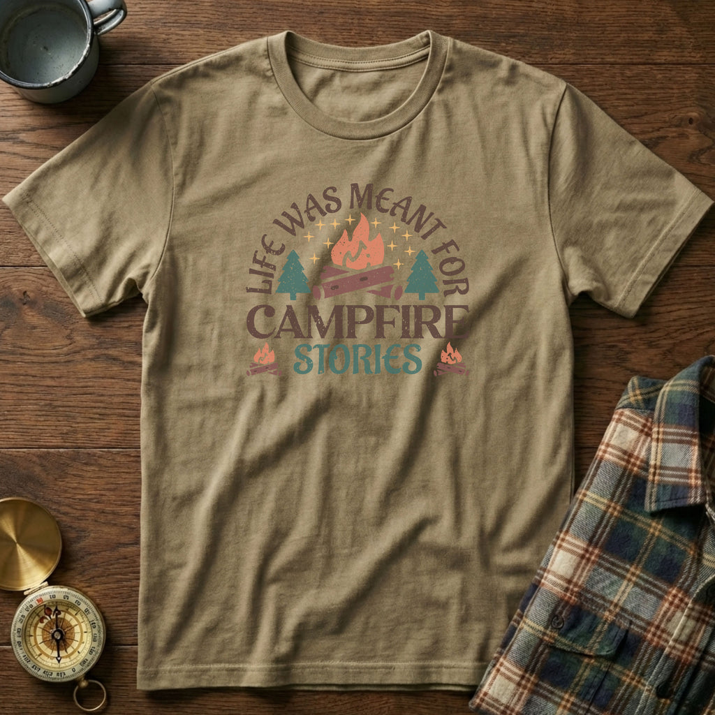 Life Was Meant For Campfire Stories T-Shirt in Khaki