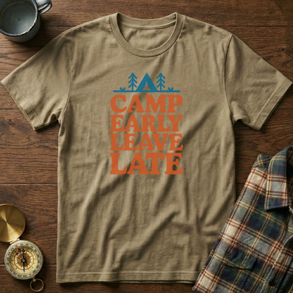 Camp Early Leave Late T-Shirt in Khaki