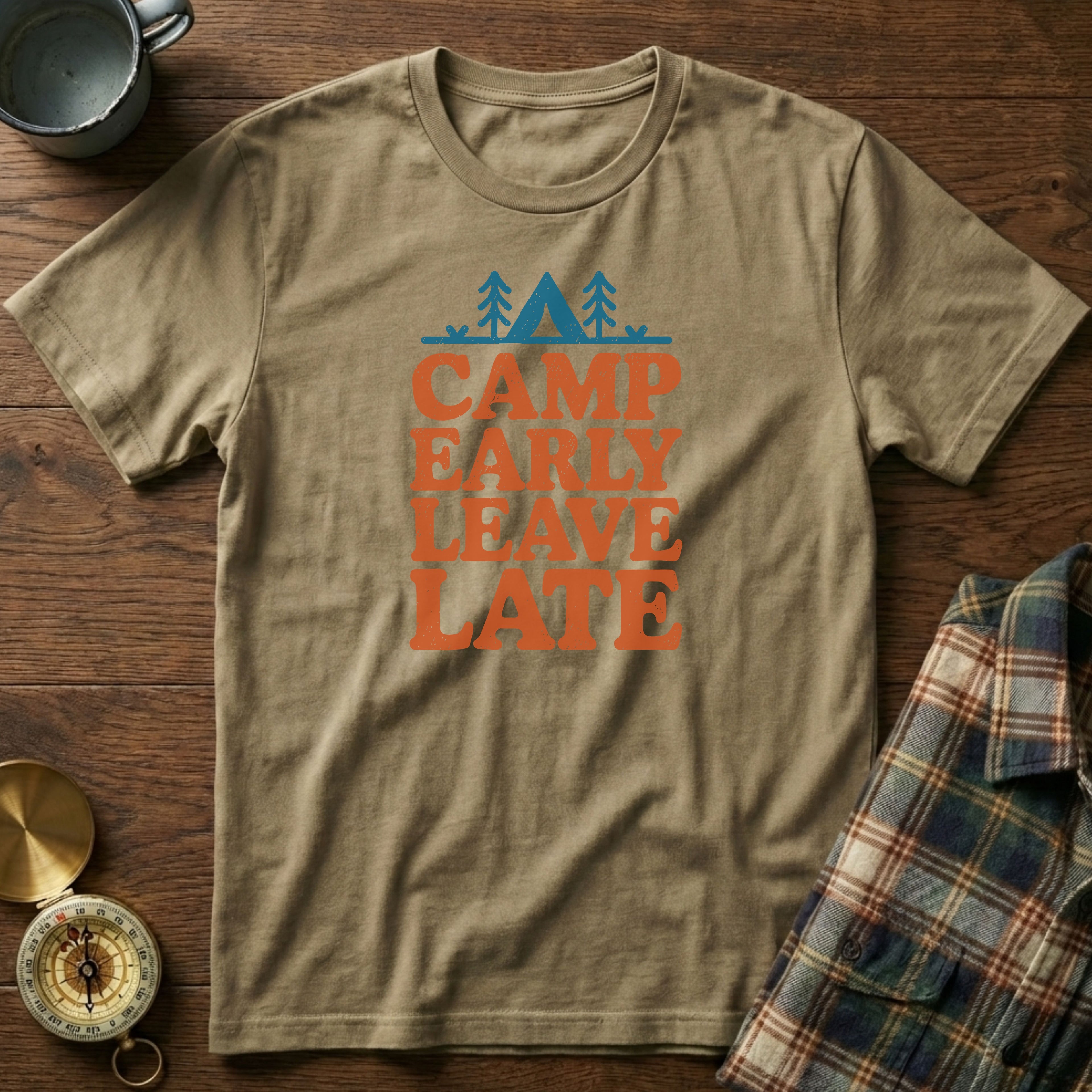 Camp Early Leave Late T-Shirt in Khaki