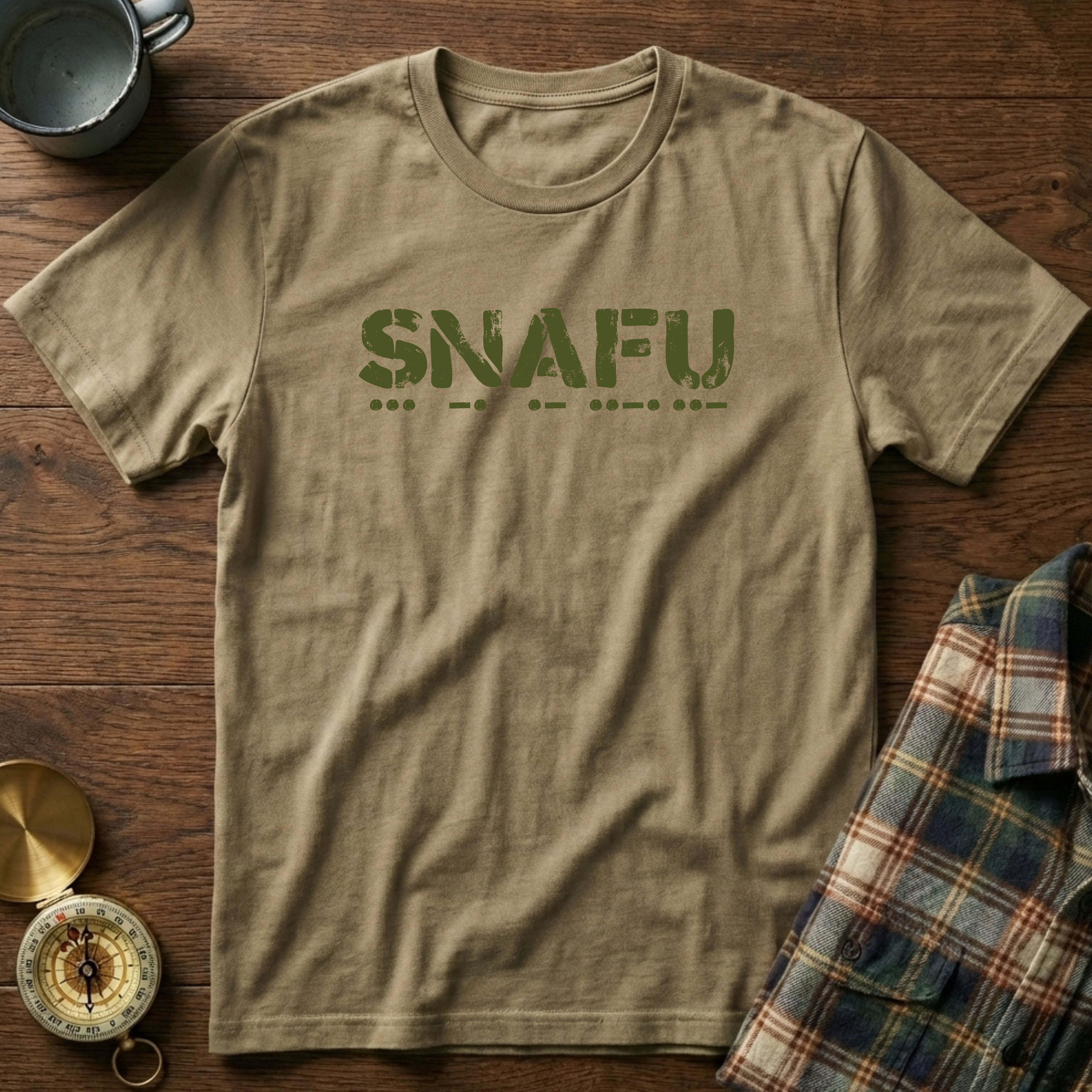 SNAFU Morse Code T-Shirt in Khaki