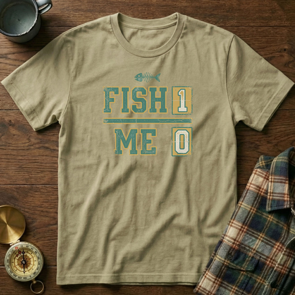 Local Angler Humor Fish 1 Me 0 Snarky Fishing T-Shirt in Khaki