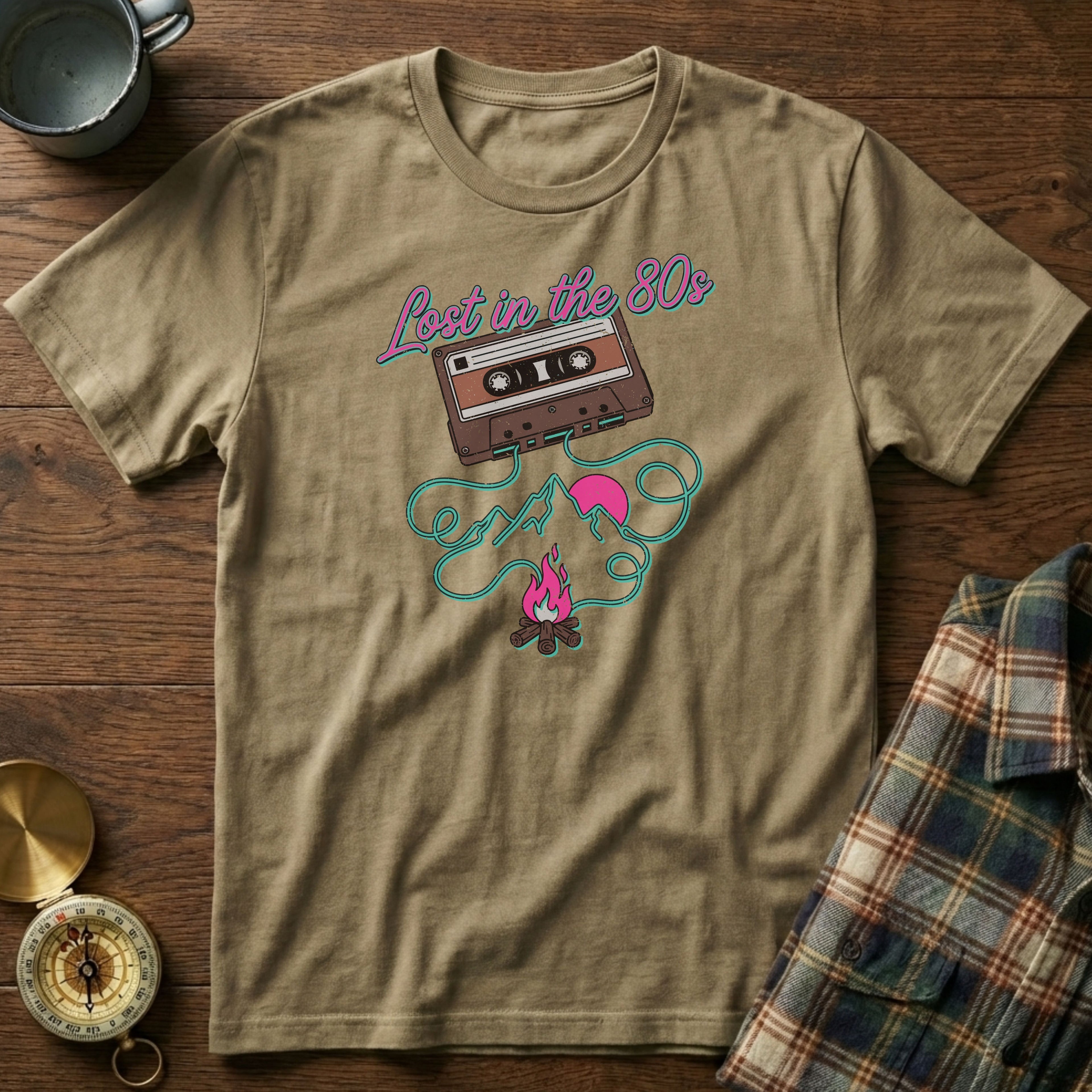 Lost in the 80s Retro Cassette T-Shirt in Khaki