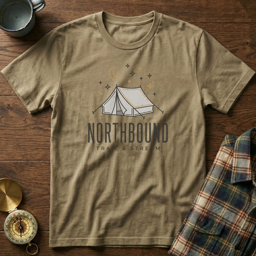 Trail and Stream Graphic Tent T-Shirt in Khaki