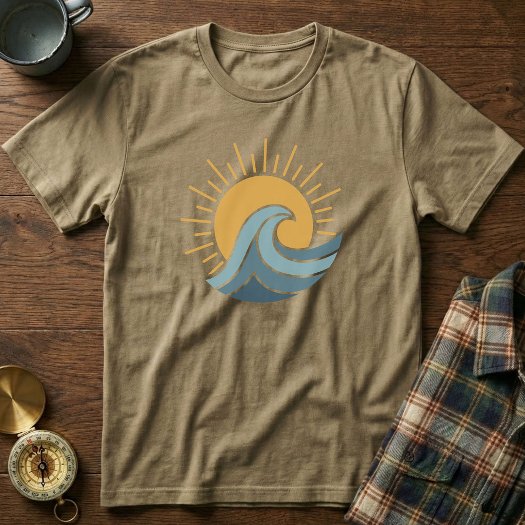 Sun Surf and Waves Graphic T-Shirt in Khaki