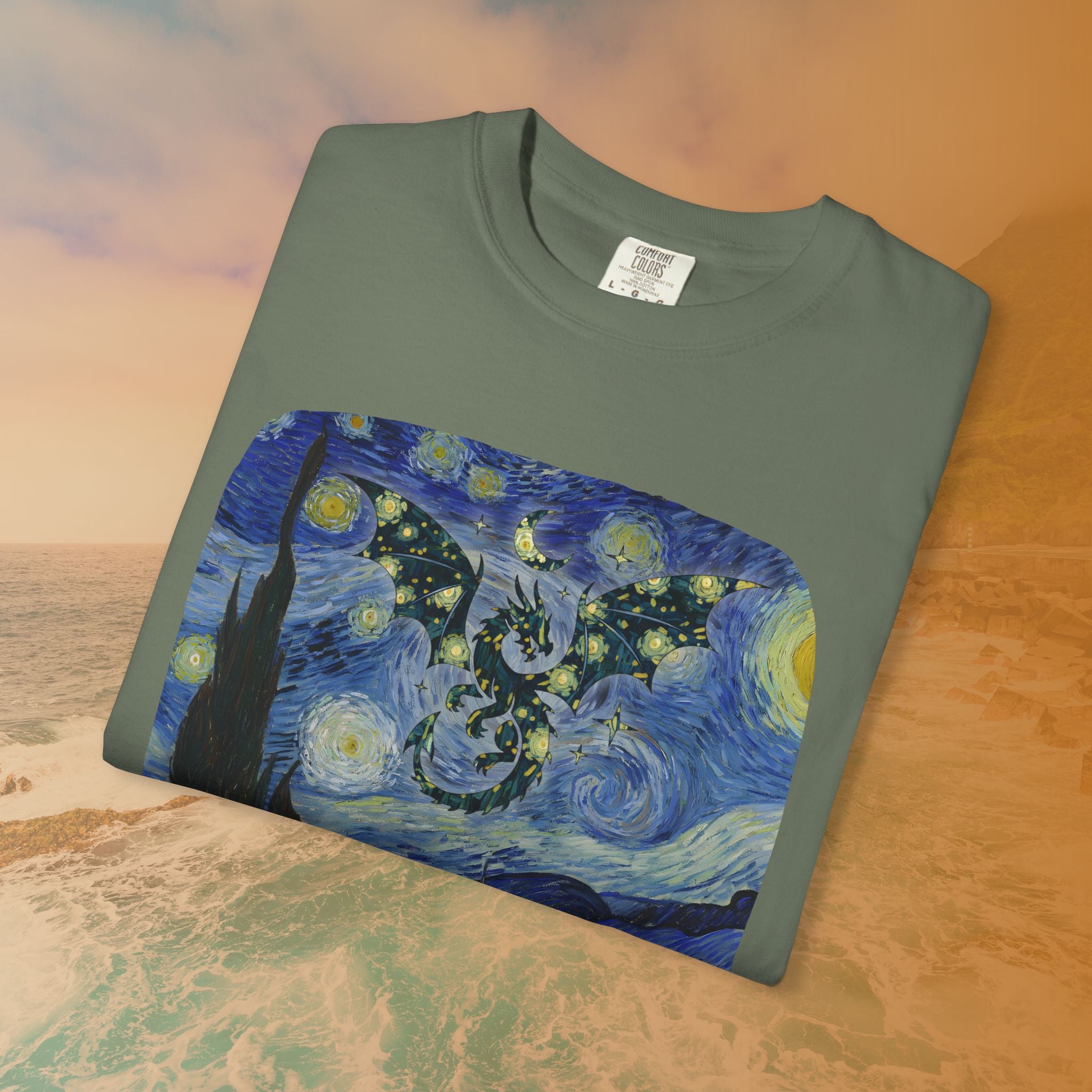 Dragon in Starry Night T-Shirt | Van Gogh Fantasy Art Graphic Tee | Aesthetic Fine Art Dragoncore Mythical Gift