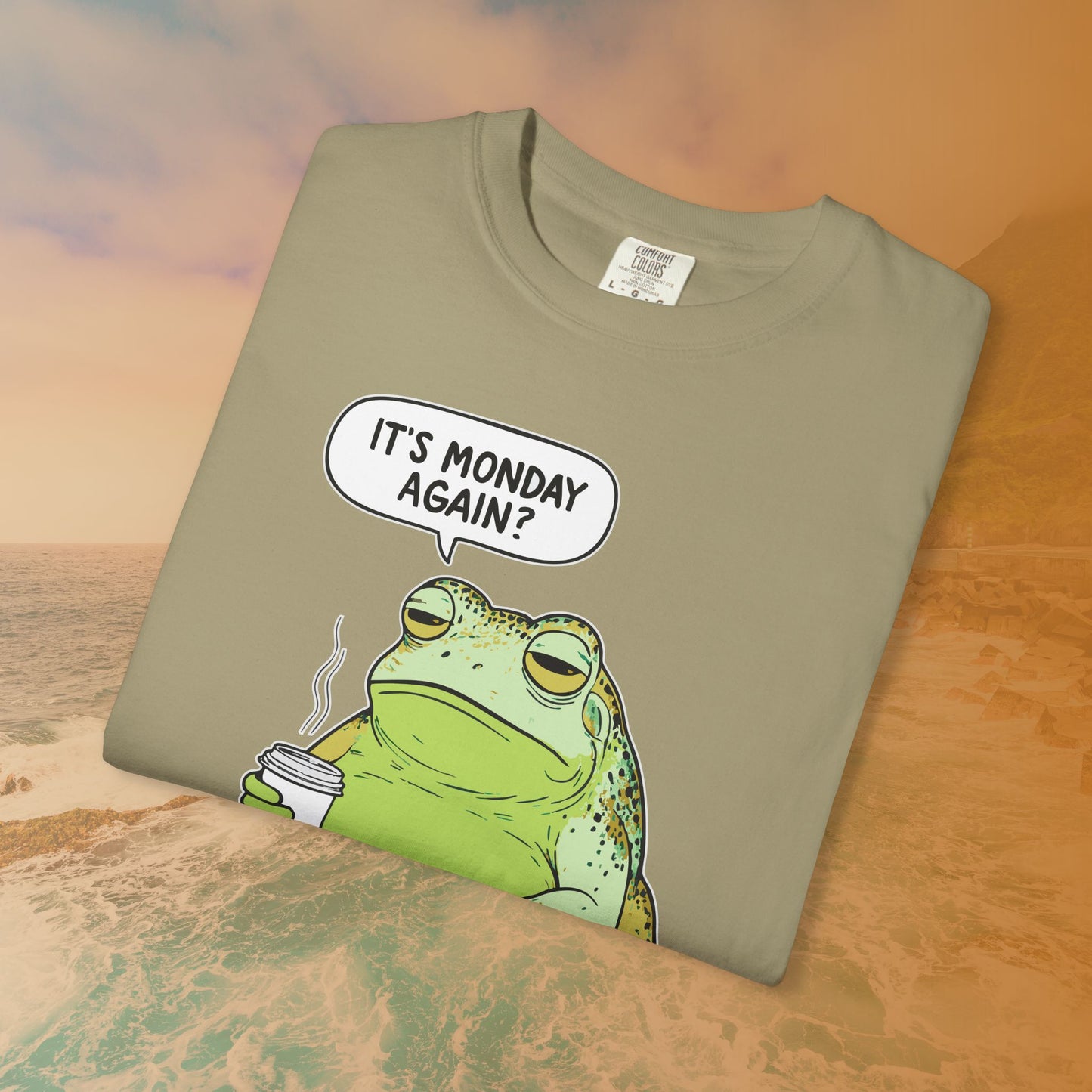 Funny Monday Frog Coffee Shirt | It's Monday Again Slogan Tee
