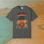 grey t-shirt Graphic T-shirt featuring three illustrated drinks on retro color panels labeled "JACK," "JIM," and "JOSE." The text above reads: "I ONLY TRUST THREE FRIENDS"