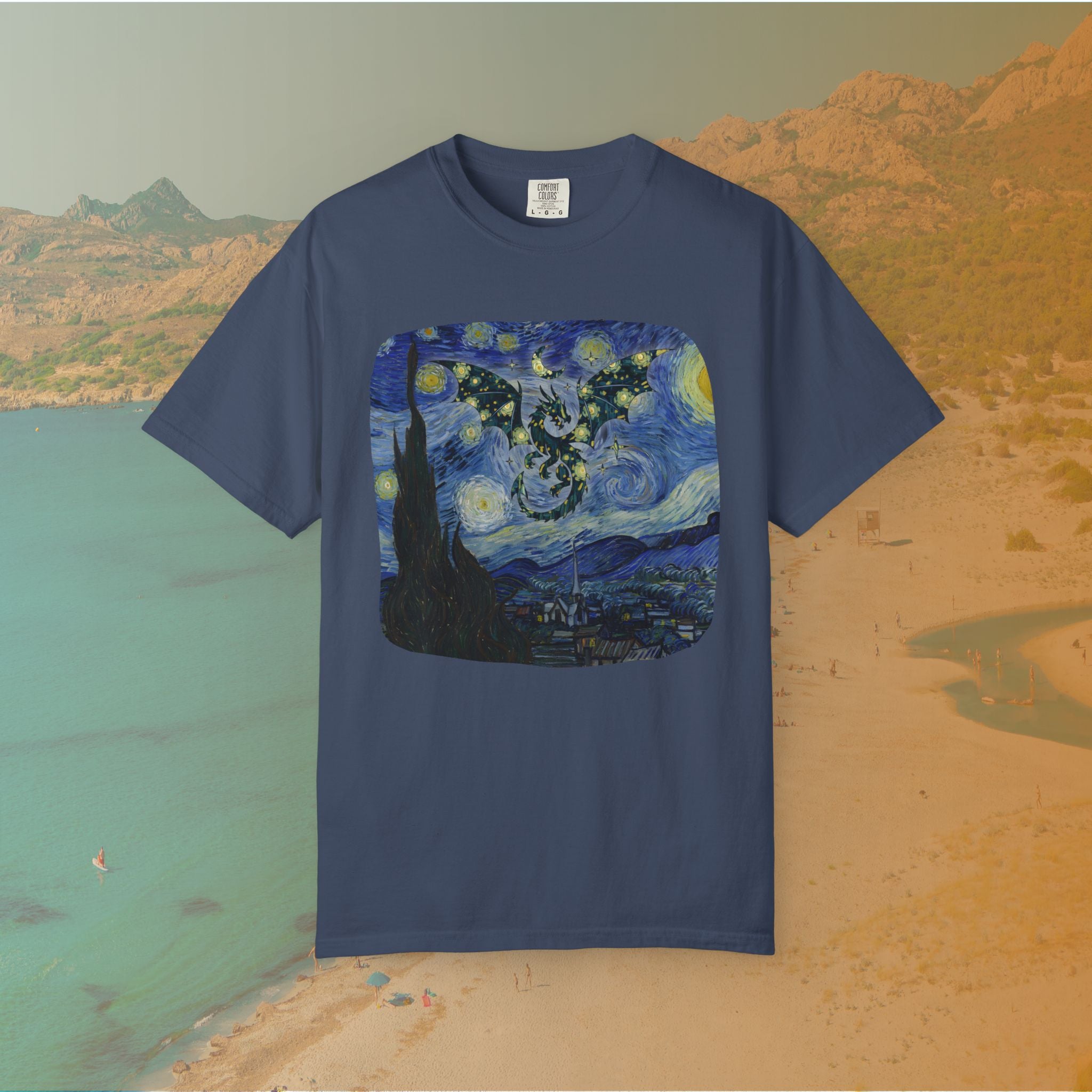 Dragon in Starry Night T-Shirt | Van Gogh Fantasy Art Graphic Tee | Aesthetic Fine Art Dragoncore Mythical Gift