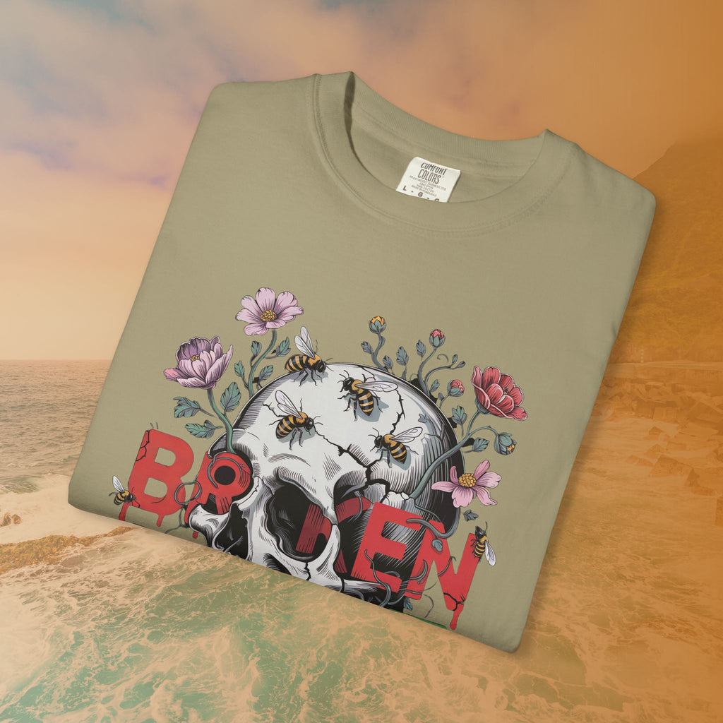 Broken Heart Skull Floral Goth T-Shirt